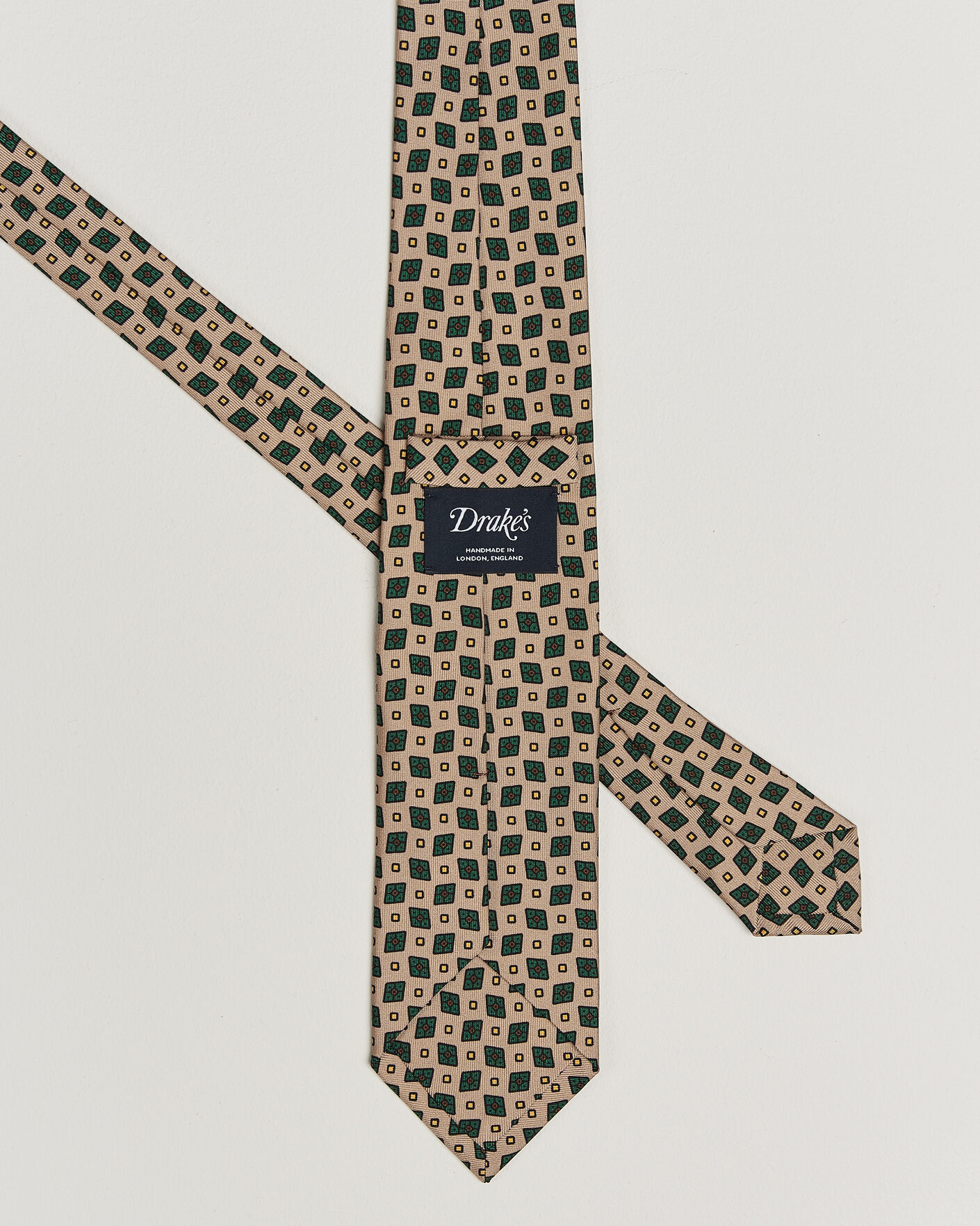 Men | Ties | Drake's | Mini Diamond Dot Pattern Silk Tie Beige/Green