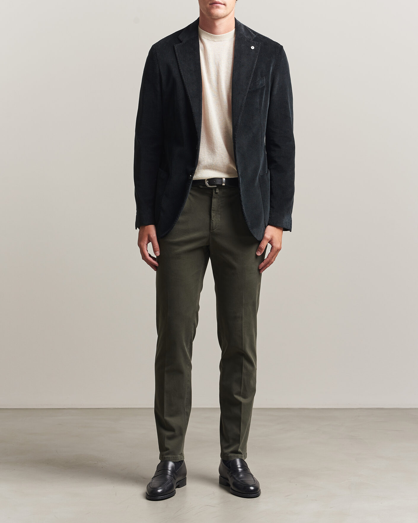 Men | Trousers | Briglia 1949 | Easy Fit Pleated Cotton Stretch Trousers Military