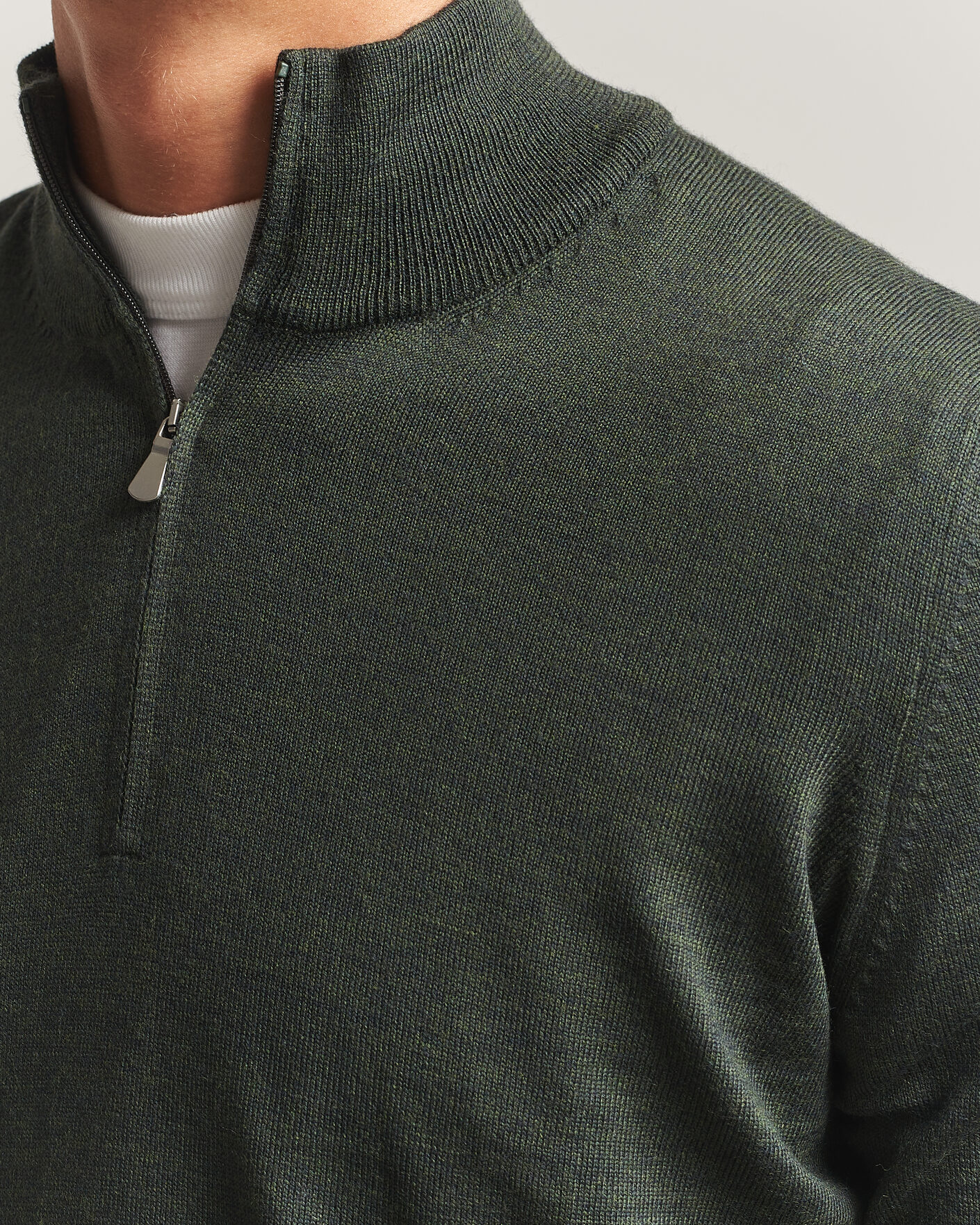 Men | Sweaters & Knitwear | Gran Sasso | Merino Fashion Fit Half Zip Olive Melange