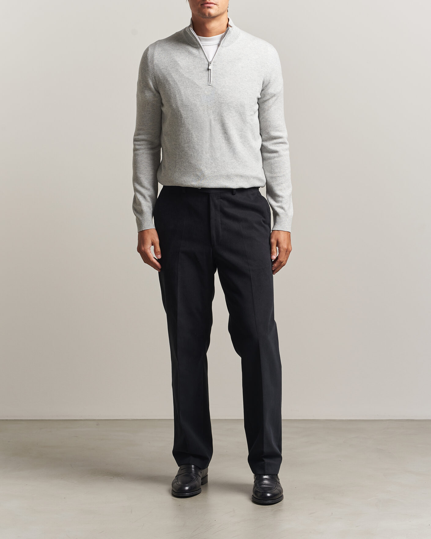 Men | Sweaters & Knitwear | Gran Sasso | Wool/Cashmere Half Zip Light Grey Melange