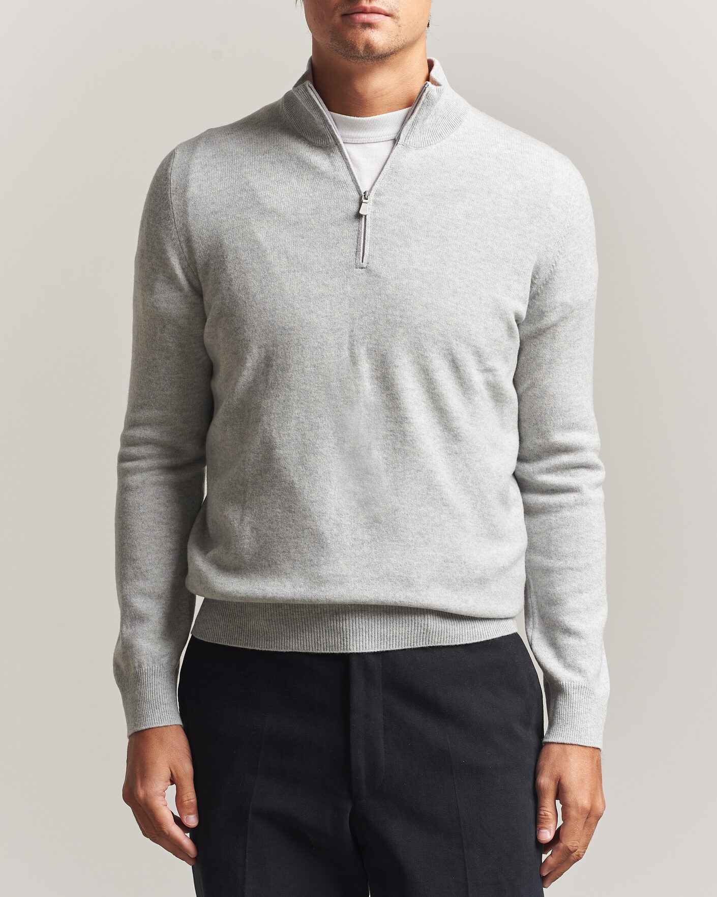 Men | Sweaters & Knitwear | Gran Sasso | Wool/Cashmere Half Zip Light Grey Melange