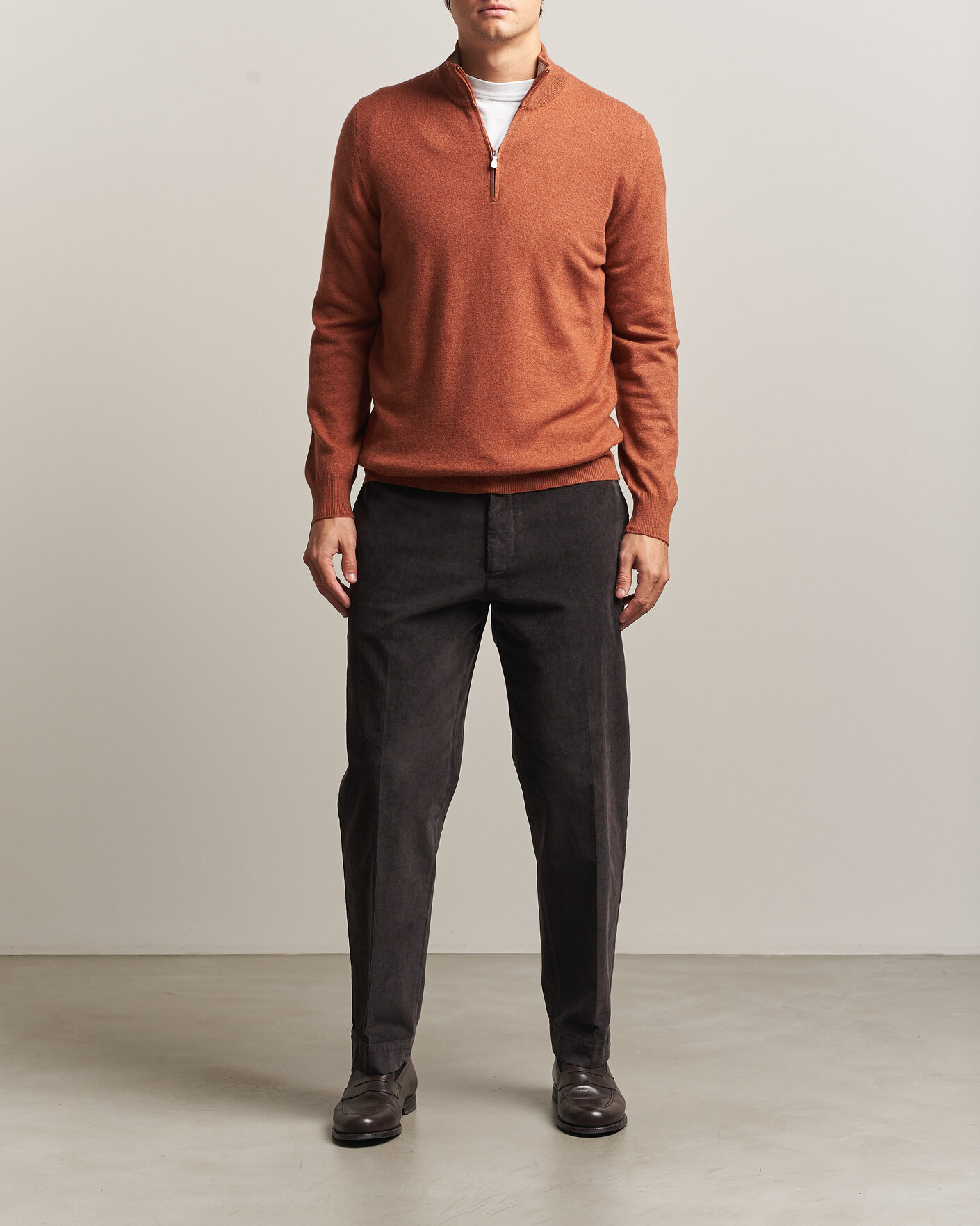Men | Sweaters & Knitwear | Gran Sasso | Wool/Cashmere Half Zip Rust Orange