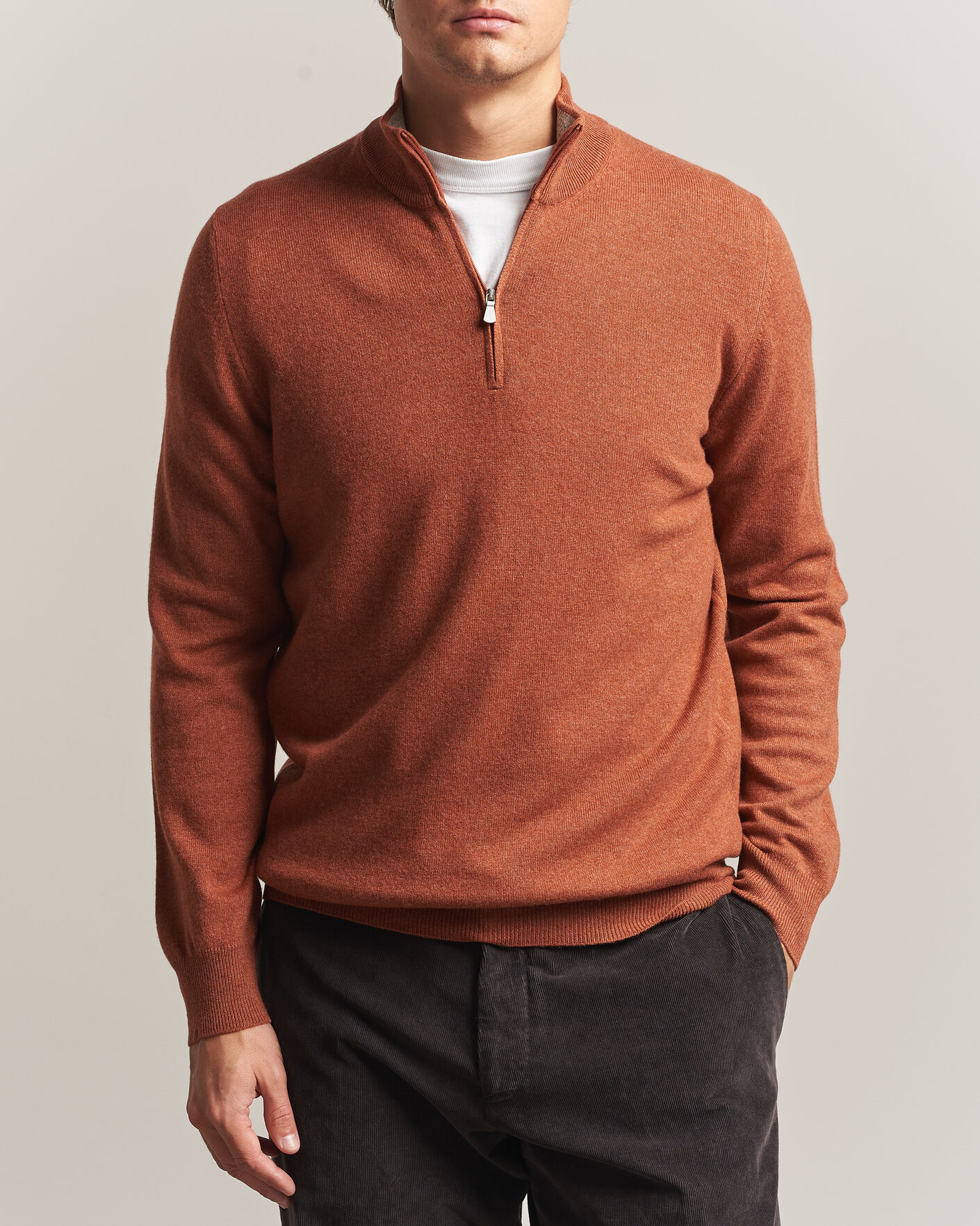 Men | Sweaters & Knitwear | Gran Sasso | Wool/Cashmere Half Zip Rust Orange