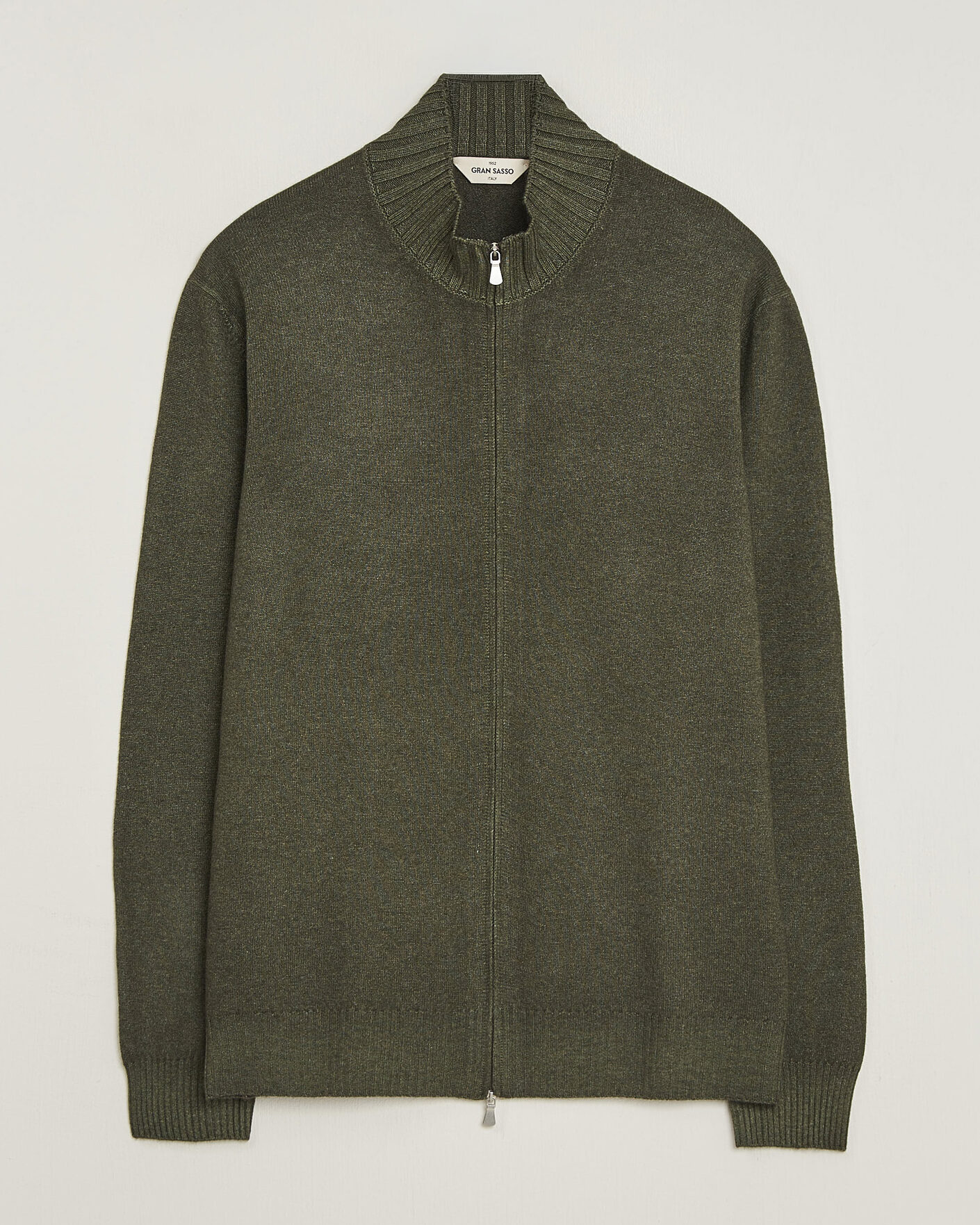 Men | Sweaters & Knitwear | Gran Sasso | Wool/Cashmere Washed Full Zip Olive Melange