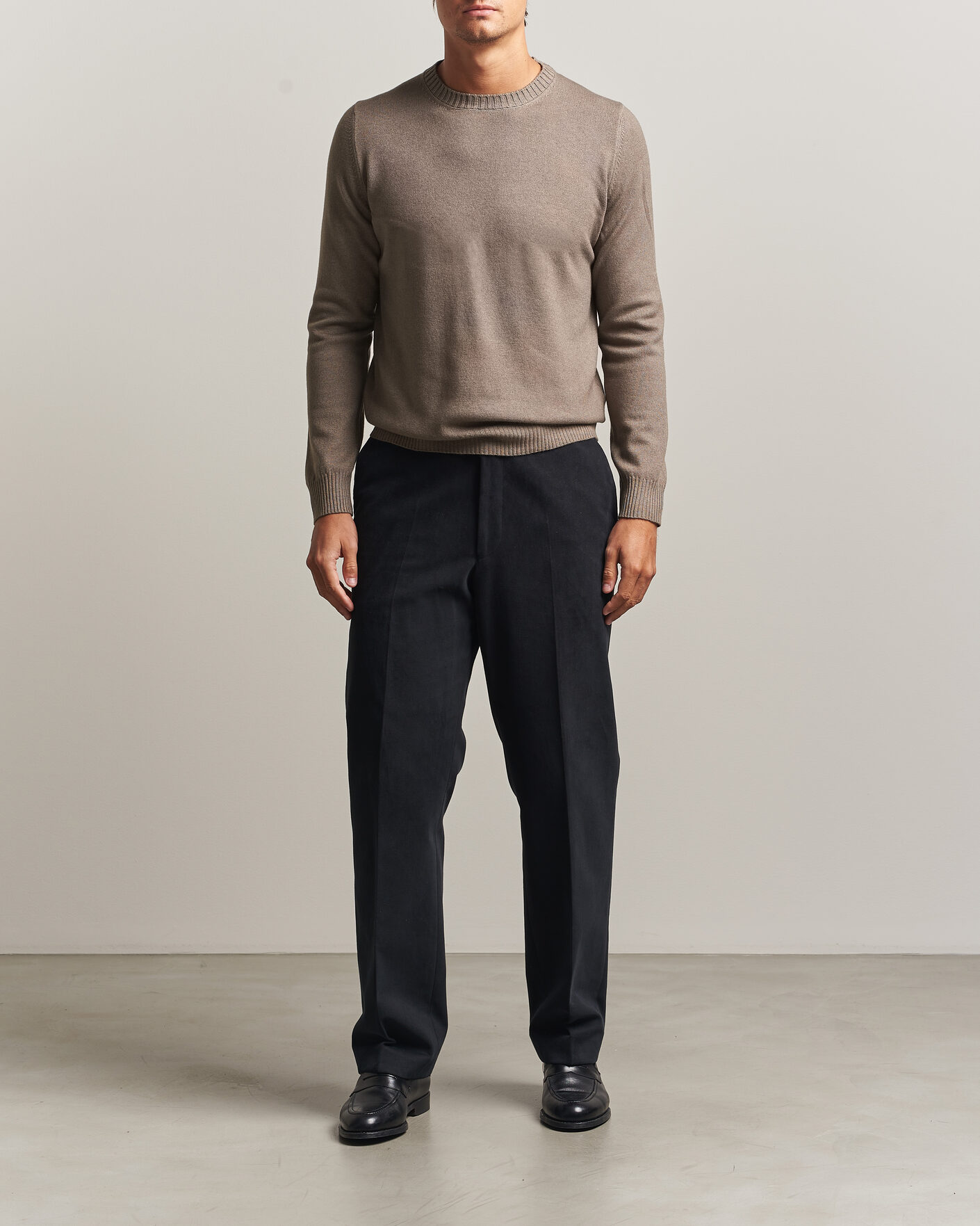 Men | Sweaters & Knitwear | Gran Sasso | Wool/Cashmere Washed Crew Neck Brown Melange