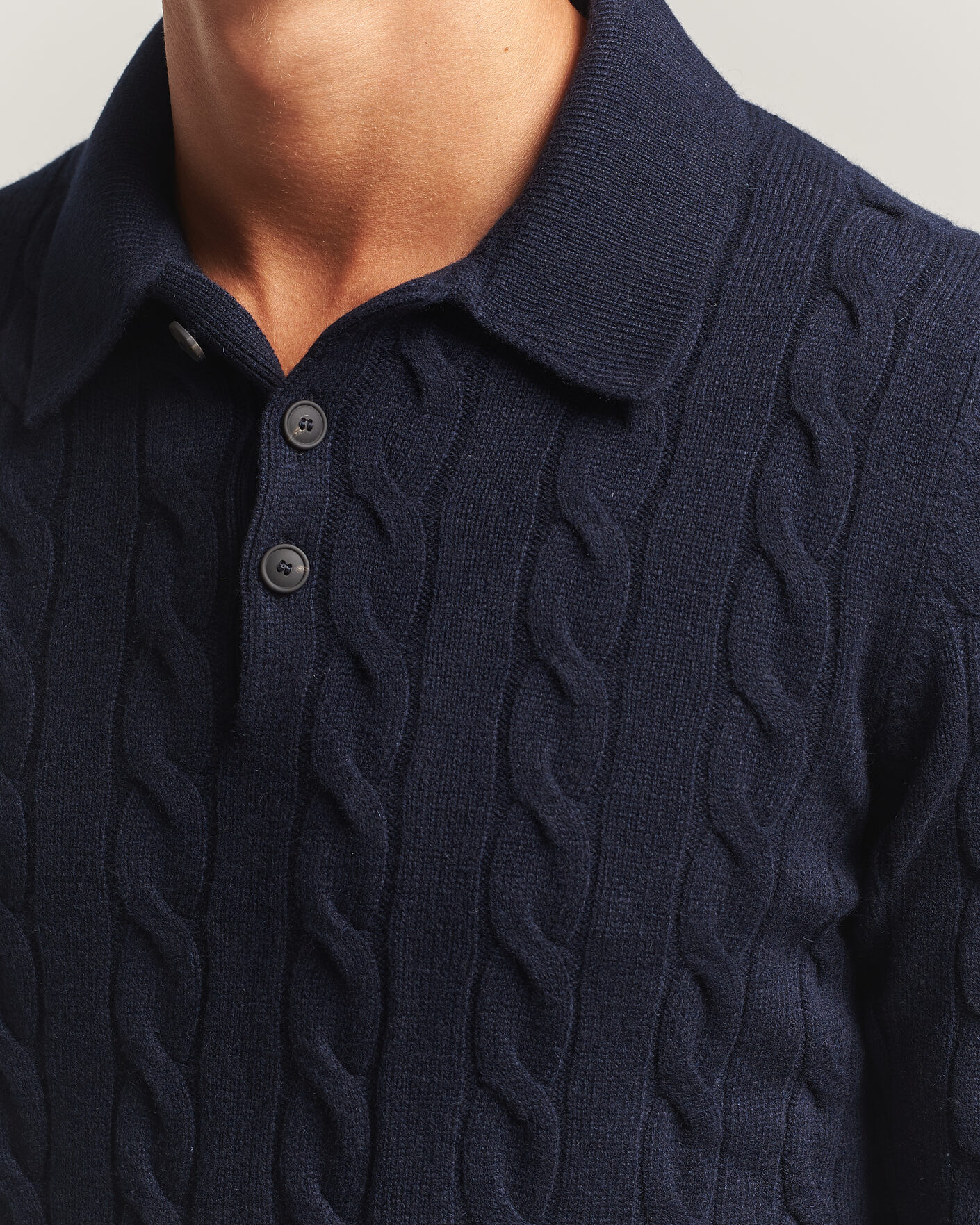 Men | Sweaters & Knitwear | Gran Sasso | Wool/Cashmere Cable Polo Navy
