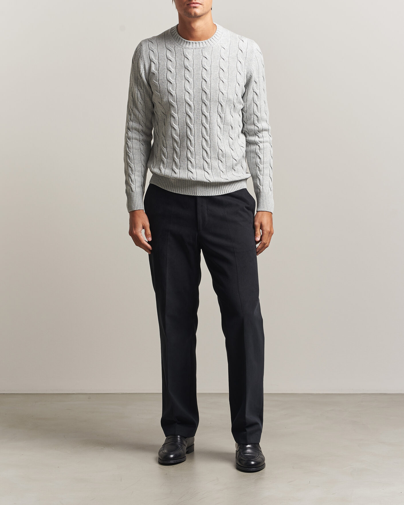 Men | Sweaters & Knitwear | Gran Sasso | Wool/Cashmere Cable Crew Neck Light Grey Melange