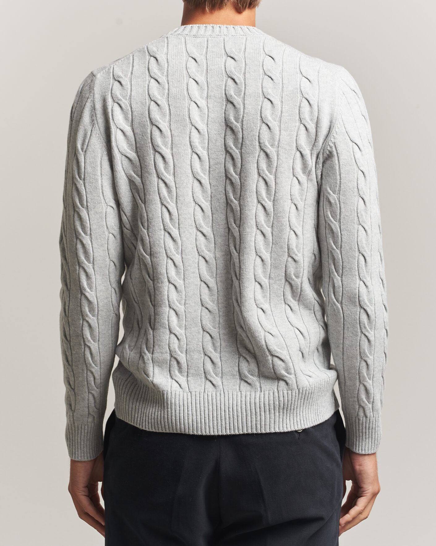 Men | Sweaters & Knitwear | Gran Sasso | Wool/Cashmere Cable Crew Neck Light Grey Melange