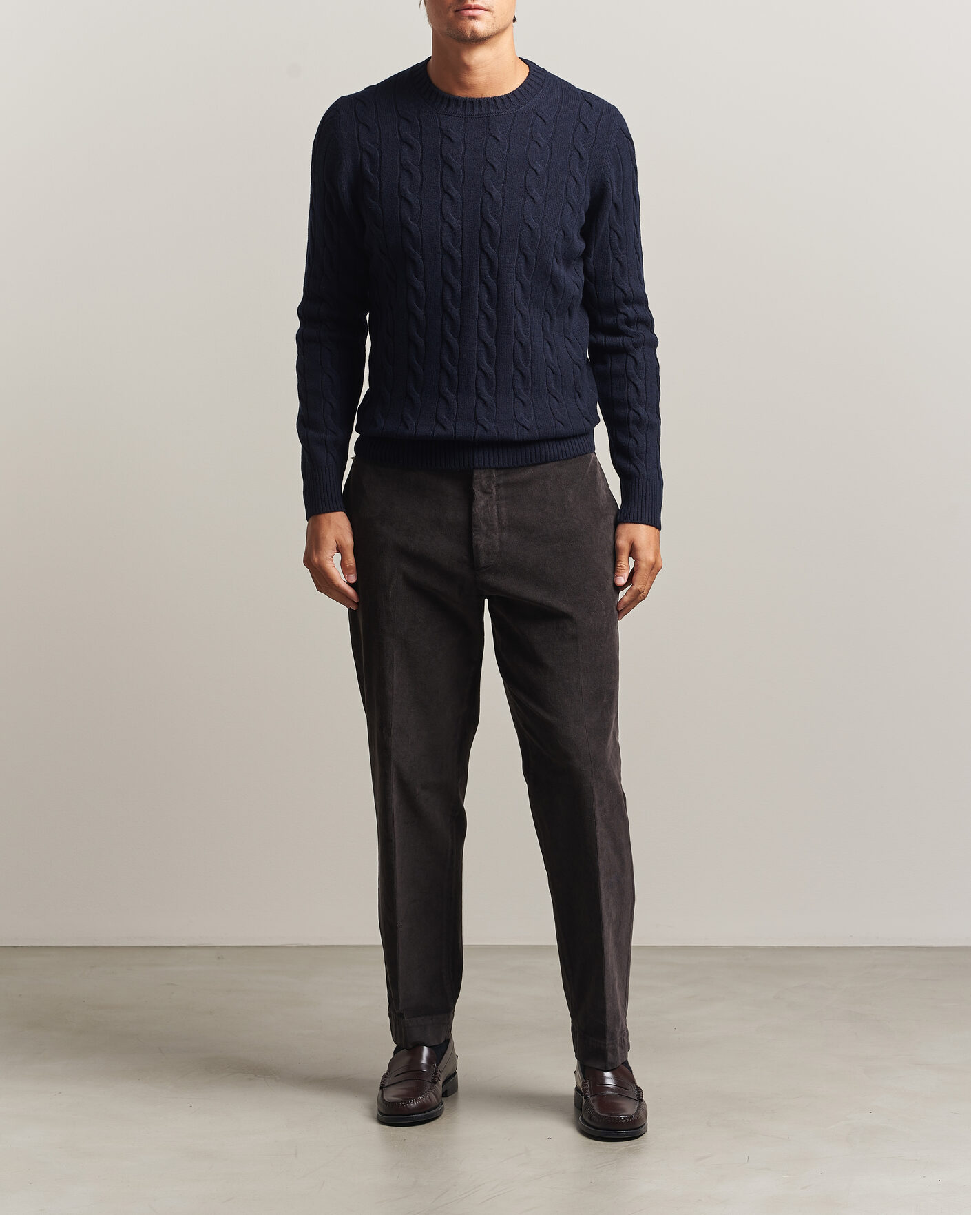 Men | Sweaters & Knitwear | Gran Sasso | Wool/Cashmere Cable Crew Neck Navy