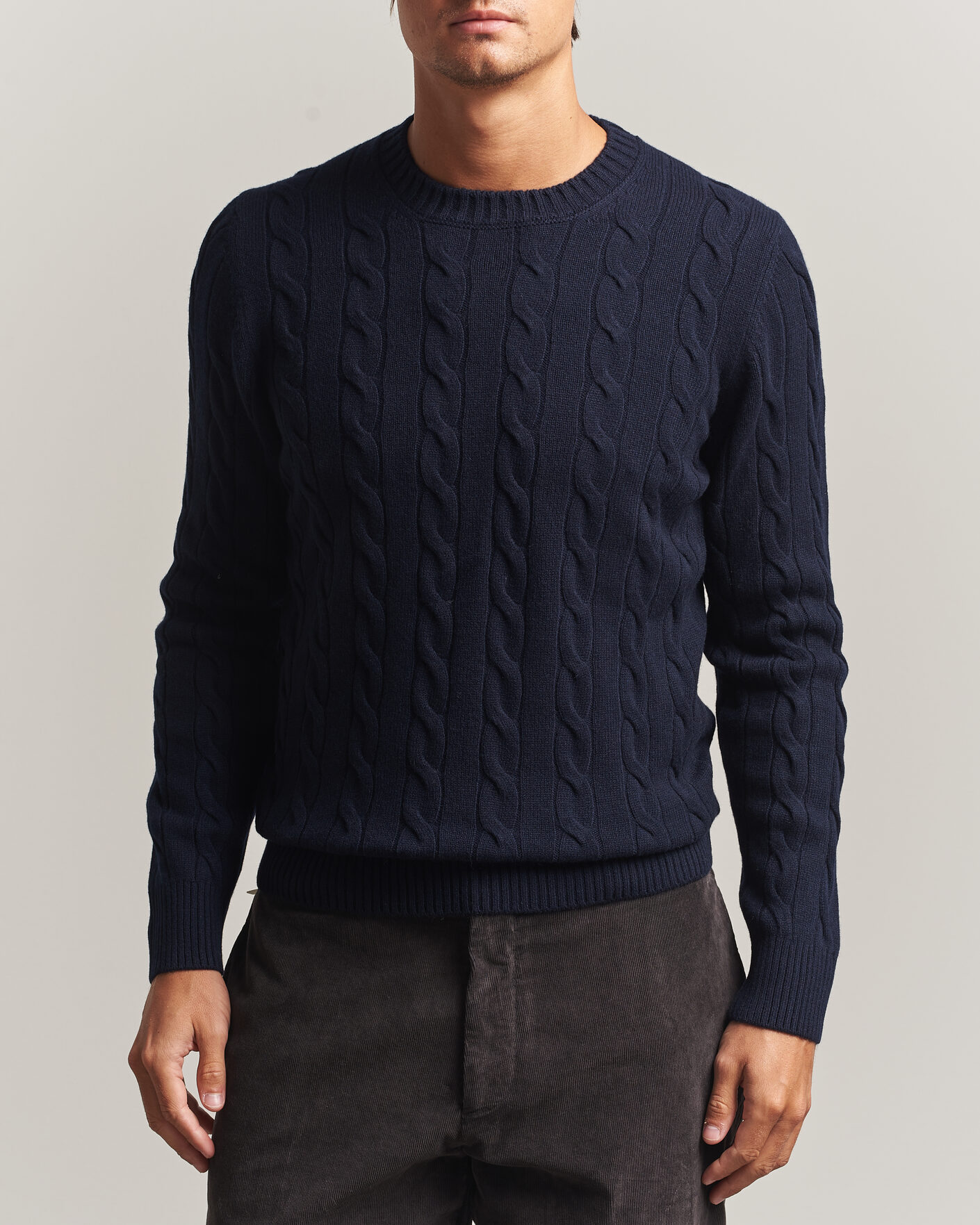 Men | Sweaters & Knitwear | Gran Sasso | Wool/Cashmere Cable Crew Neck Navy
