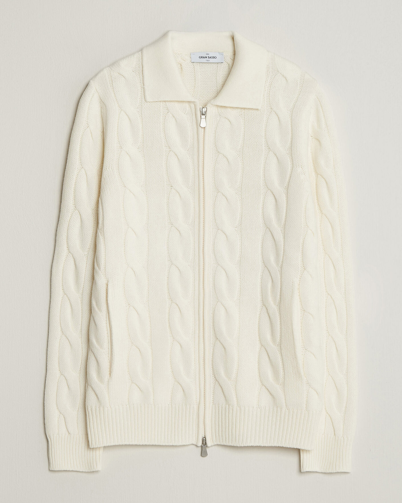Men | Sweaters & Knitwear | Gran Sasso | Wool/Cashmere Cable Full Zip Cream