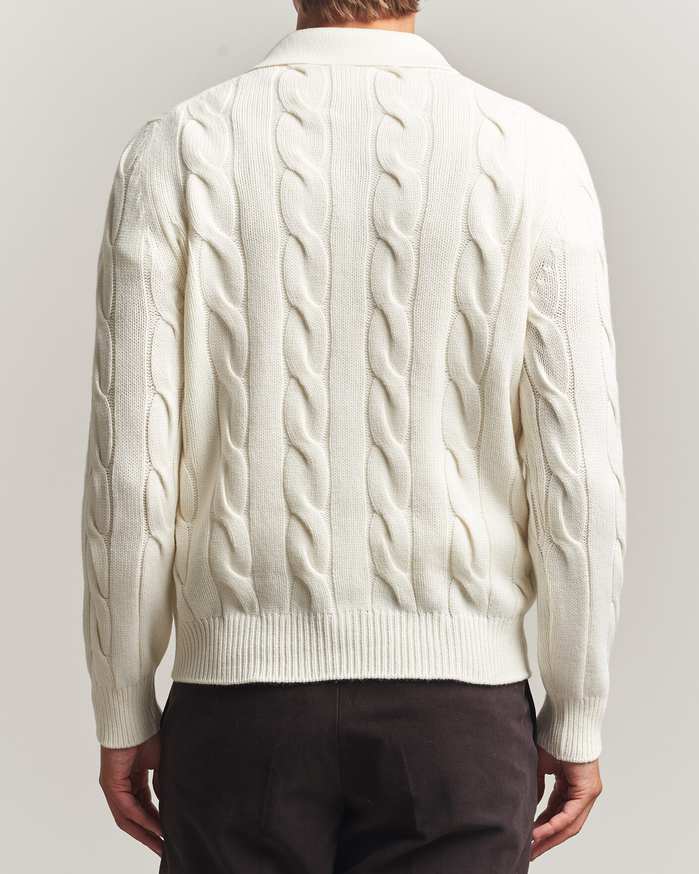 Men | Sweaters & Knitwear | Gran Sasso | Wool/Cashmere Cable Full Zip Cream