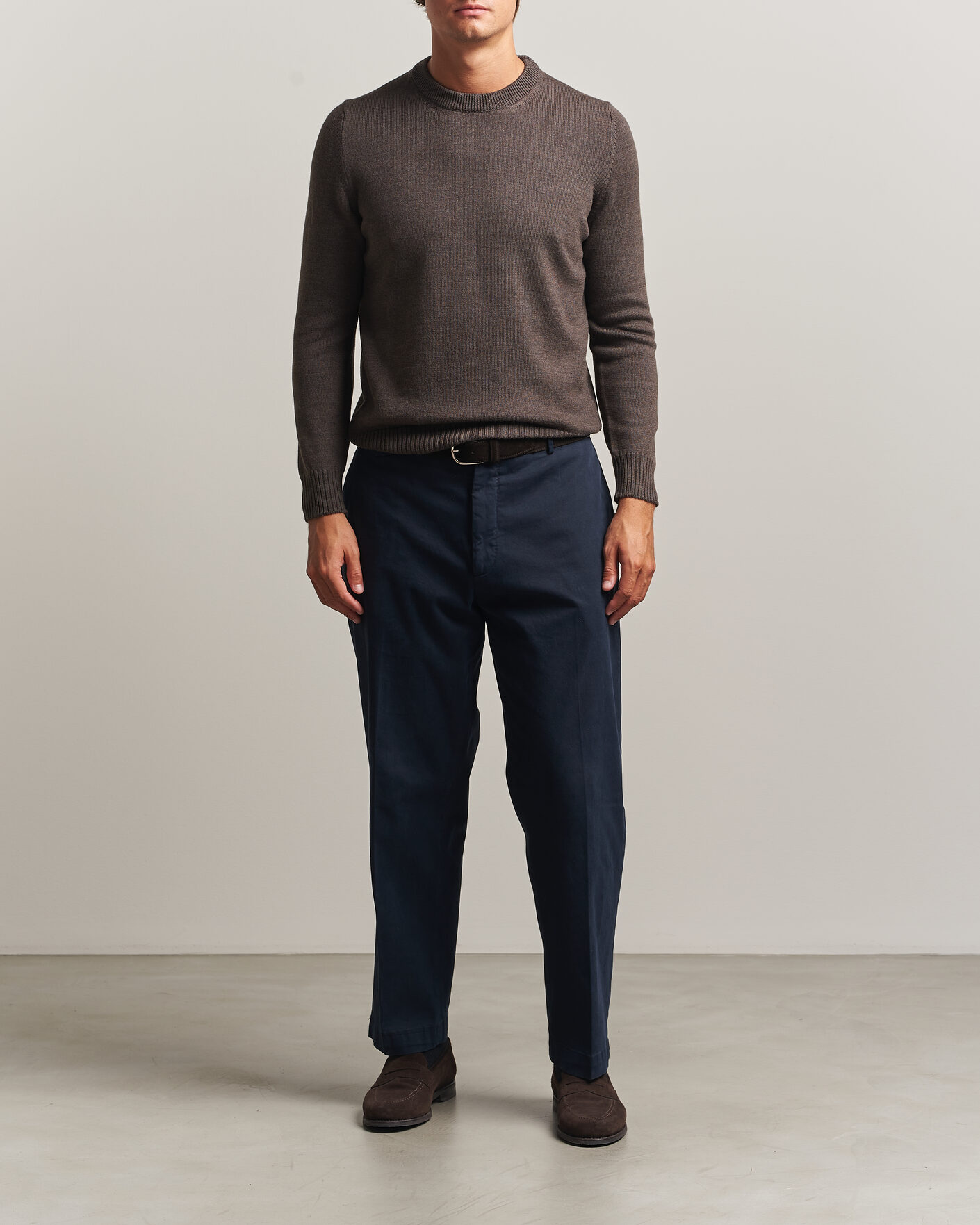 Men | Sweaters & Knitwear | Gran Sasso | Merino Knitted Crew Neck Brown Melange