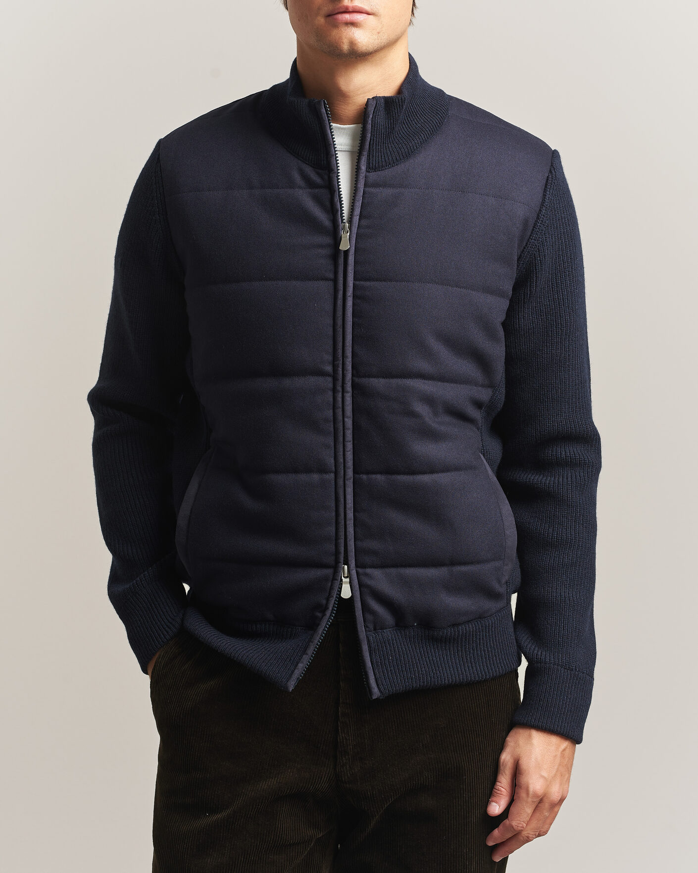 Men | Coats & Jackets | Gran Sasso | Brushed Wool Hybrid Jacket Navy