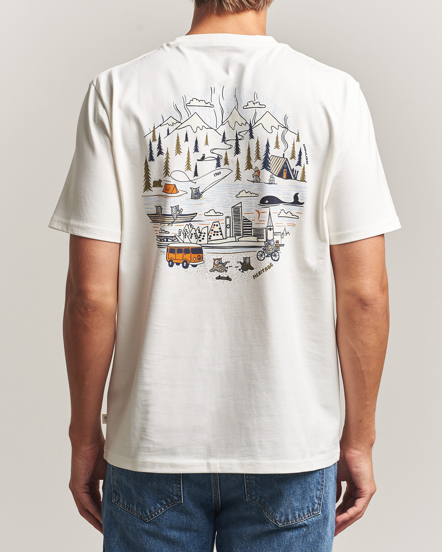 Men | T-Shirts | KnowledgeCotton Apparel | Back Print T-Shirt Egret