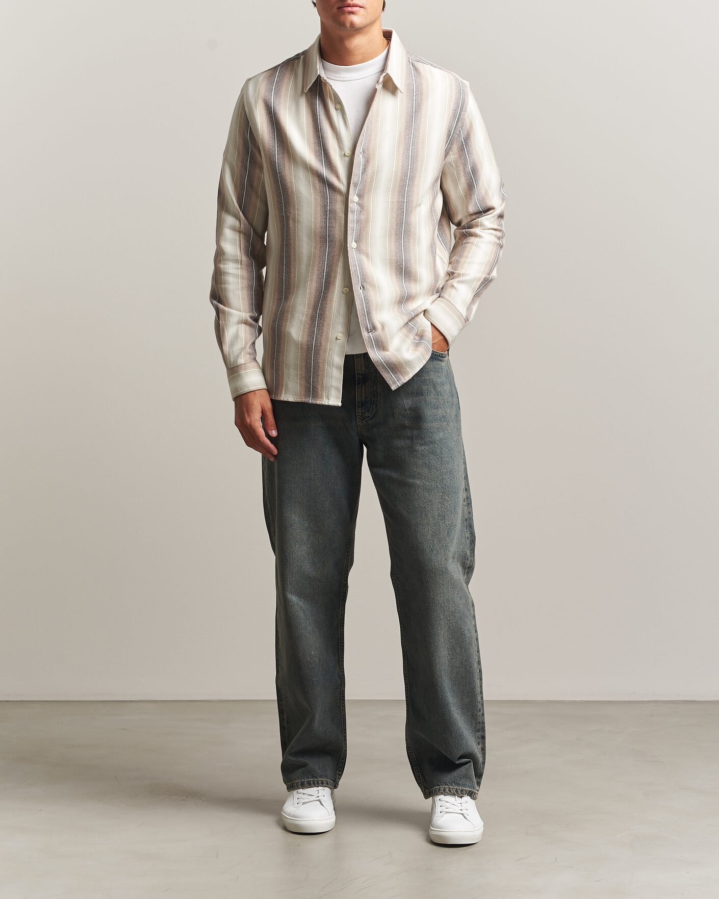 Men | Shirts | KnowledgeCotton Apparel | Dune Regular Stripe Shirt Creme