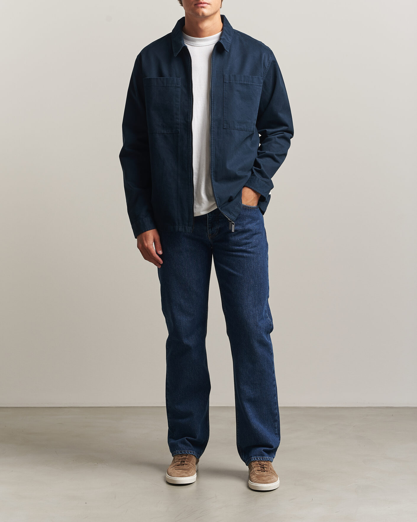 Men | Shirts | KnowledgeCotton Apparel | Twill Zip Overshirt Total Eclipse