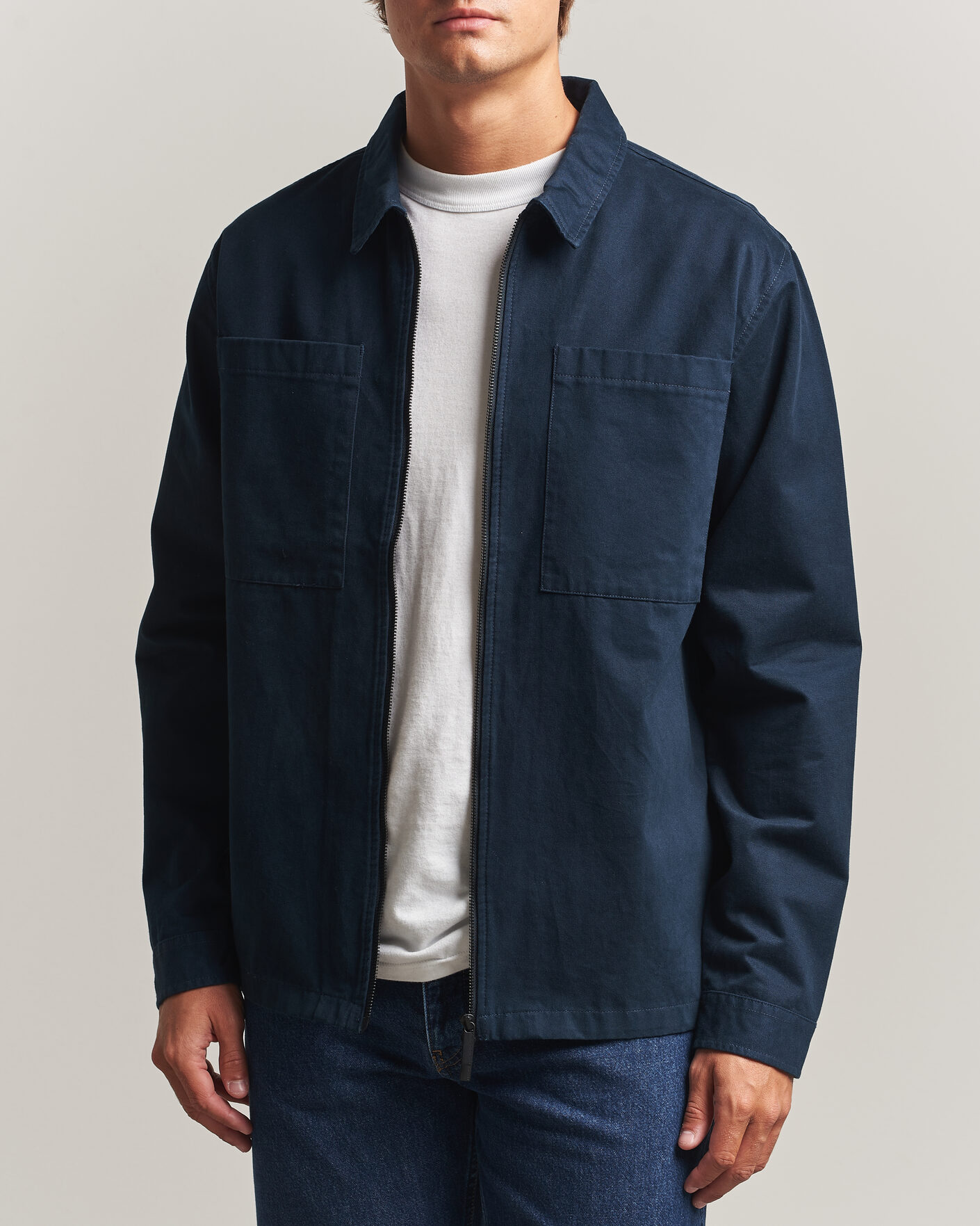 Men | Shirts | KnowledgeCotton Apparel | Twill Zip Overshirt Total Eclipse