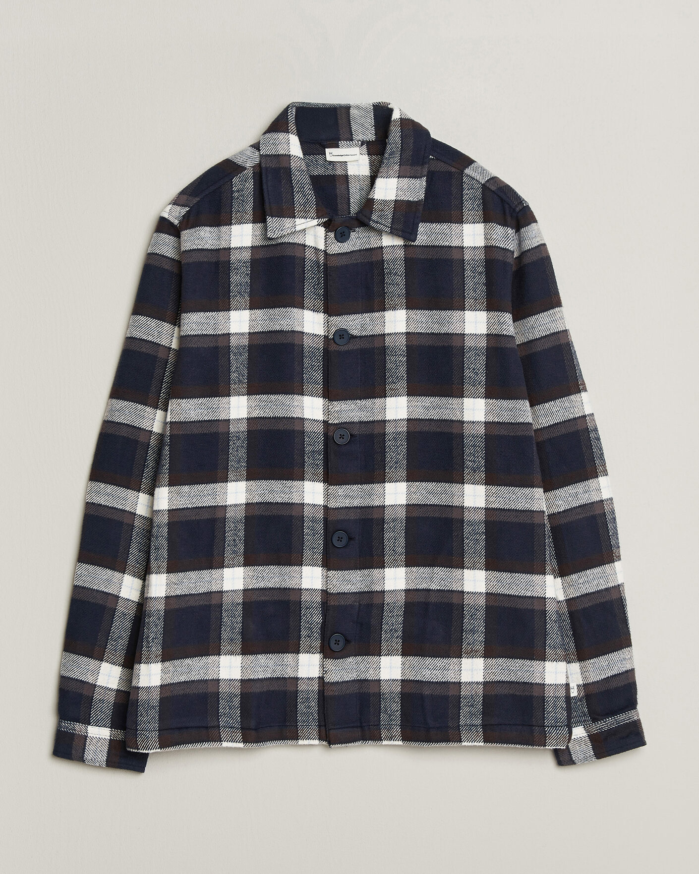 Men | Shirts | KnowledgeCotton Apparel | Flannel Check Overshirt Navy