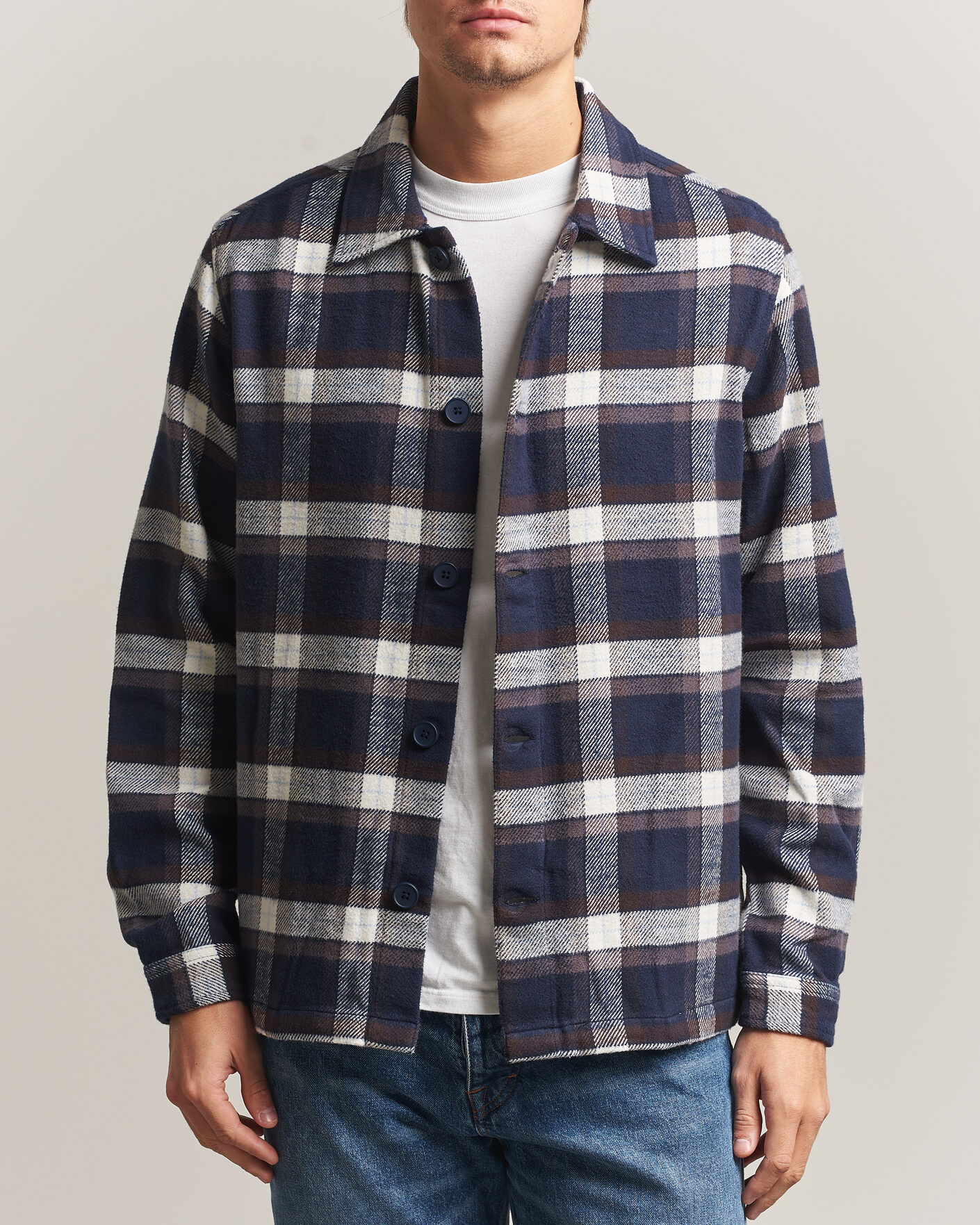 Men | Shirts | KnowledgeCotton Apparel | Flannel Check Overshirt Navy