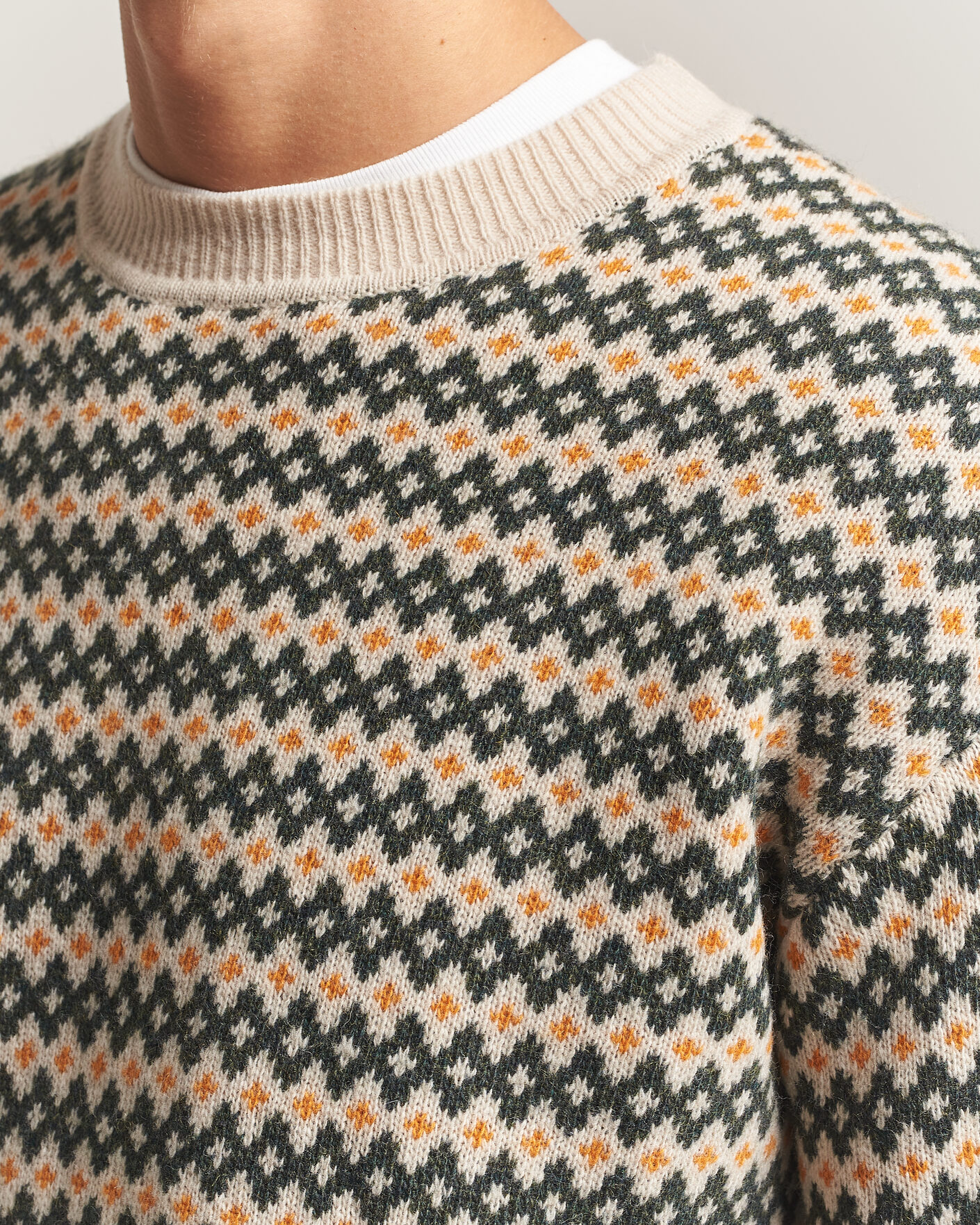 Men | Sweaters & Knitwear | KnowledgeCotton Apparel | Lambswool Jaquard Sweater Green
