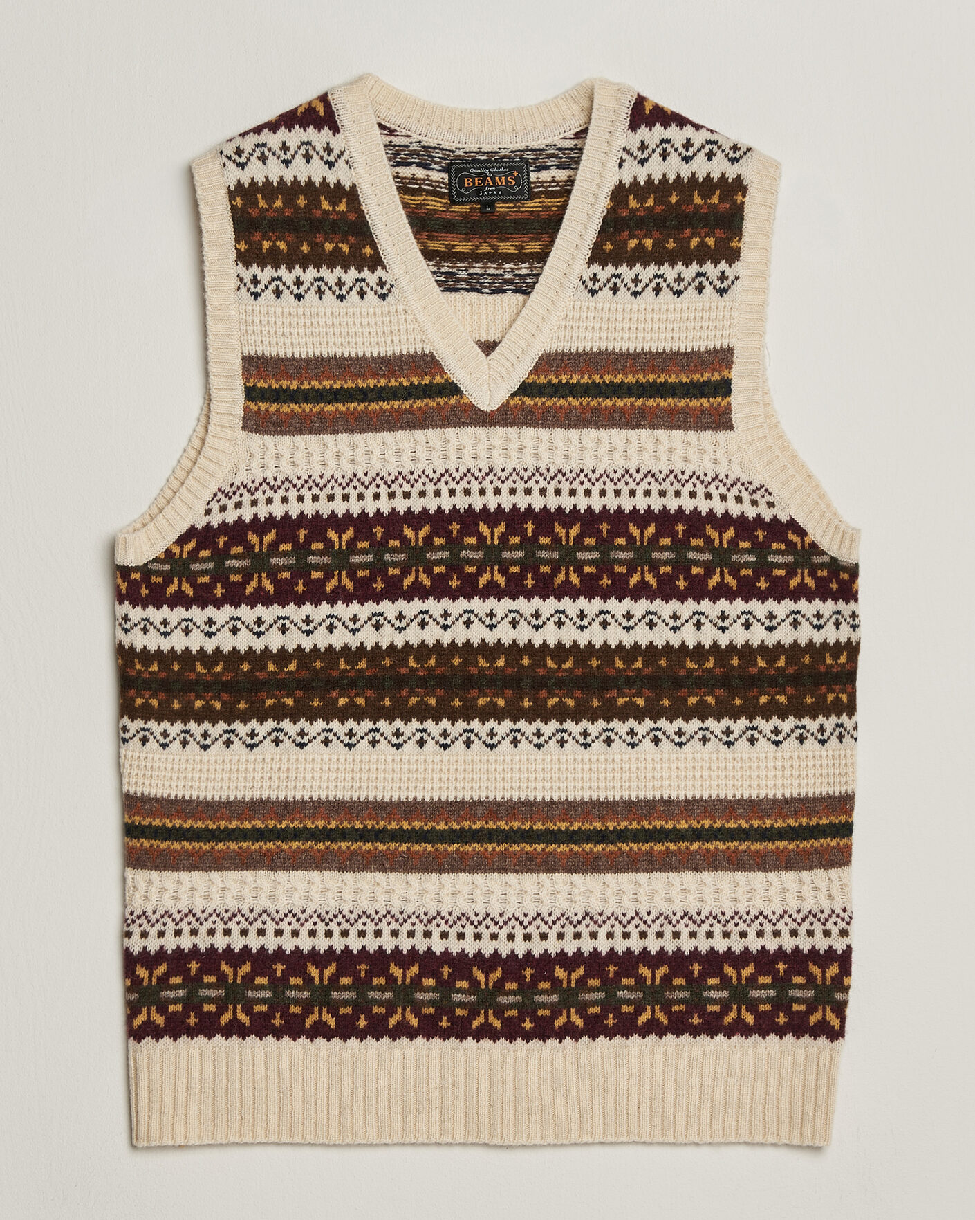 Men | Sweaters & Knitwear | BEAMS PLUS | Fair Isle Knit Vest Beige