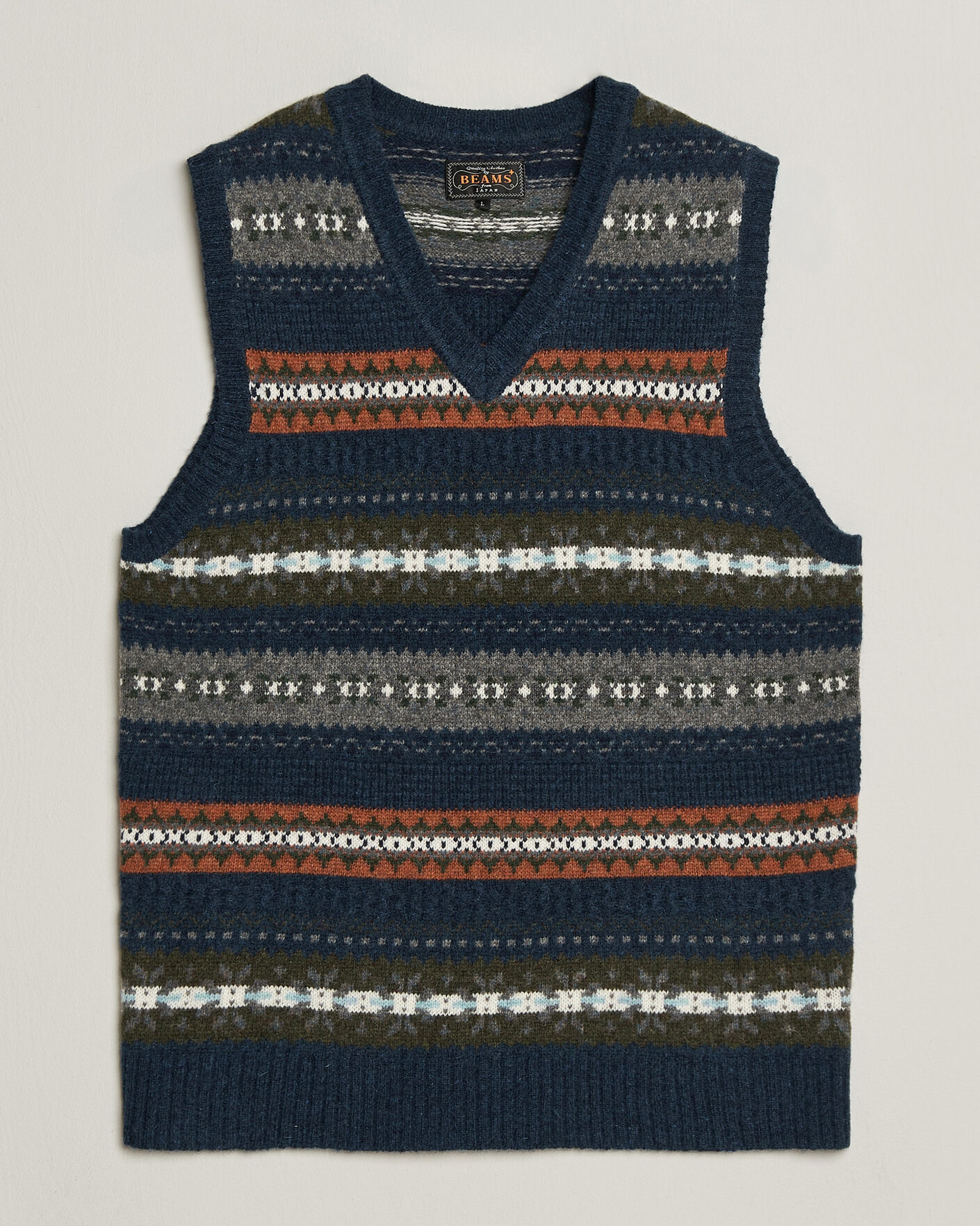 Men | Sweaters & Knitwear | BEAMS PLUS | Fair Isle Knit Vest Navy