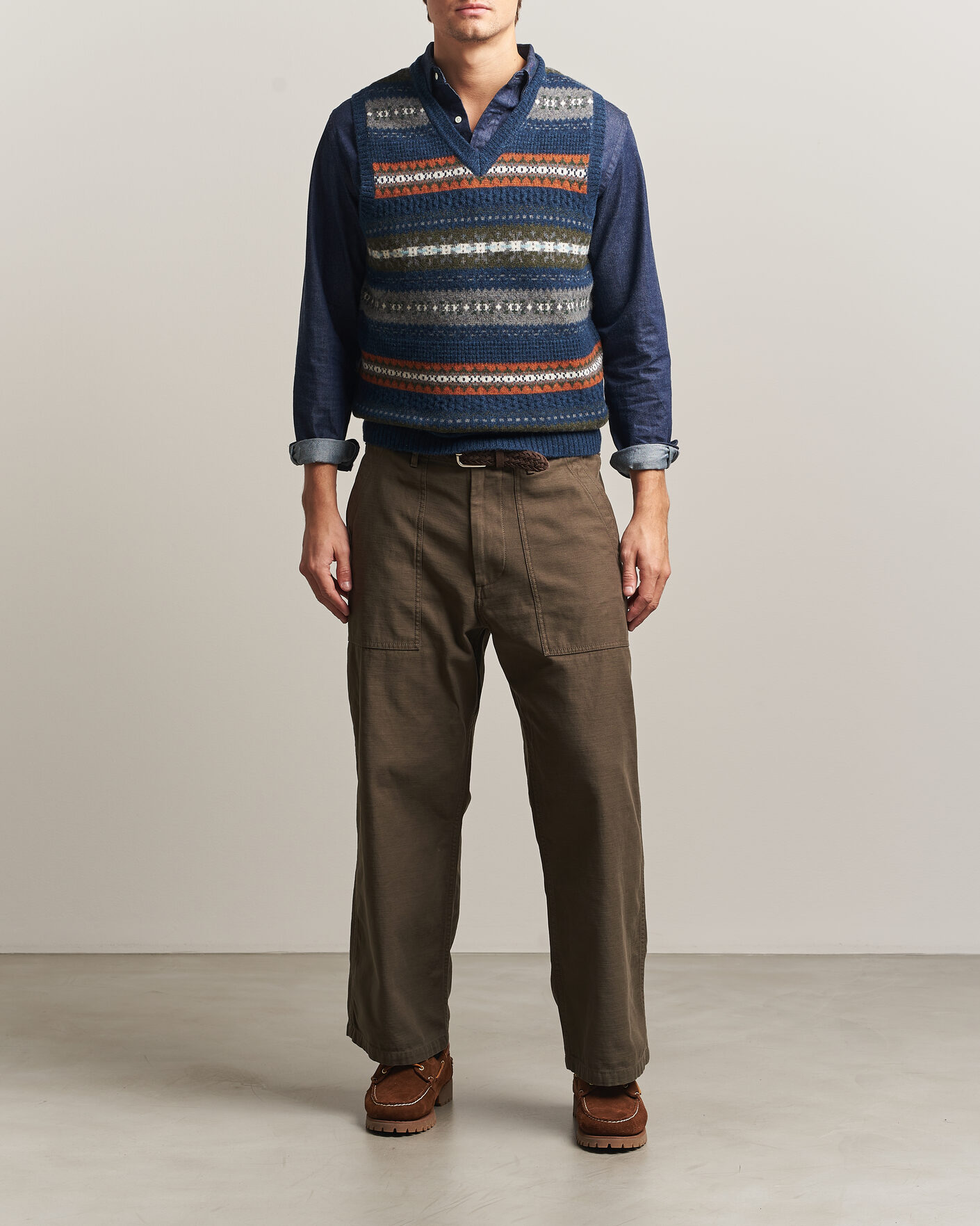 Men | Sweaters & Knitwear | BEAMS PLUS | Fair Isle Knit Vest Navy