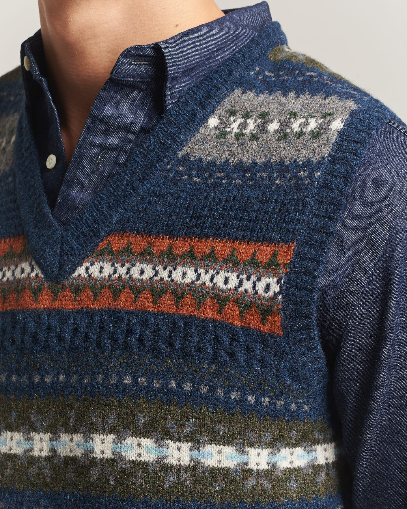 Men | Sweaters & Knitwear | BEAMS PLUS | Fair Isle Knit Vest Navy