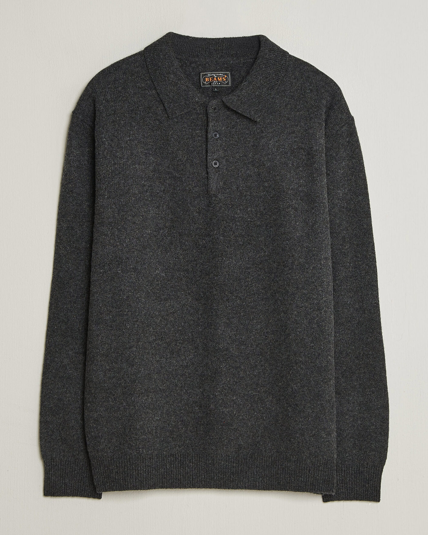 Men | Sweaters & Knitwear | BEAMS PLUS | Knitted Wool Polo Charcoal