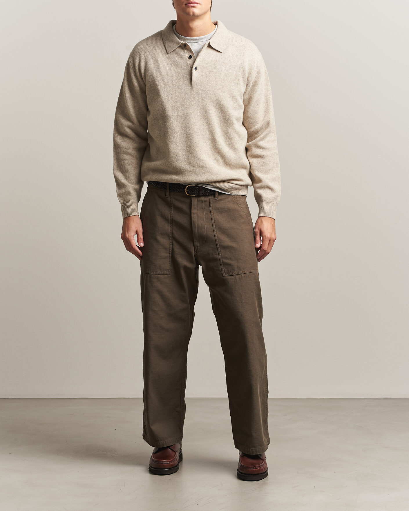 Men | Sweaters & Knitwear | BEAMS PLUS | Knitted Wool Polo Beige