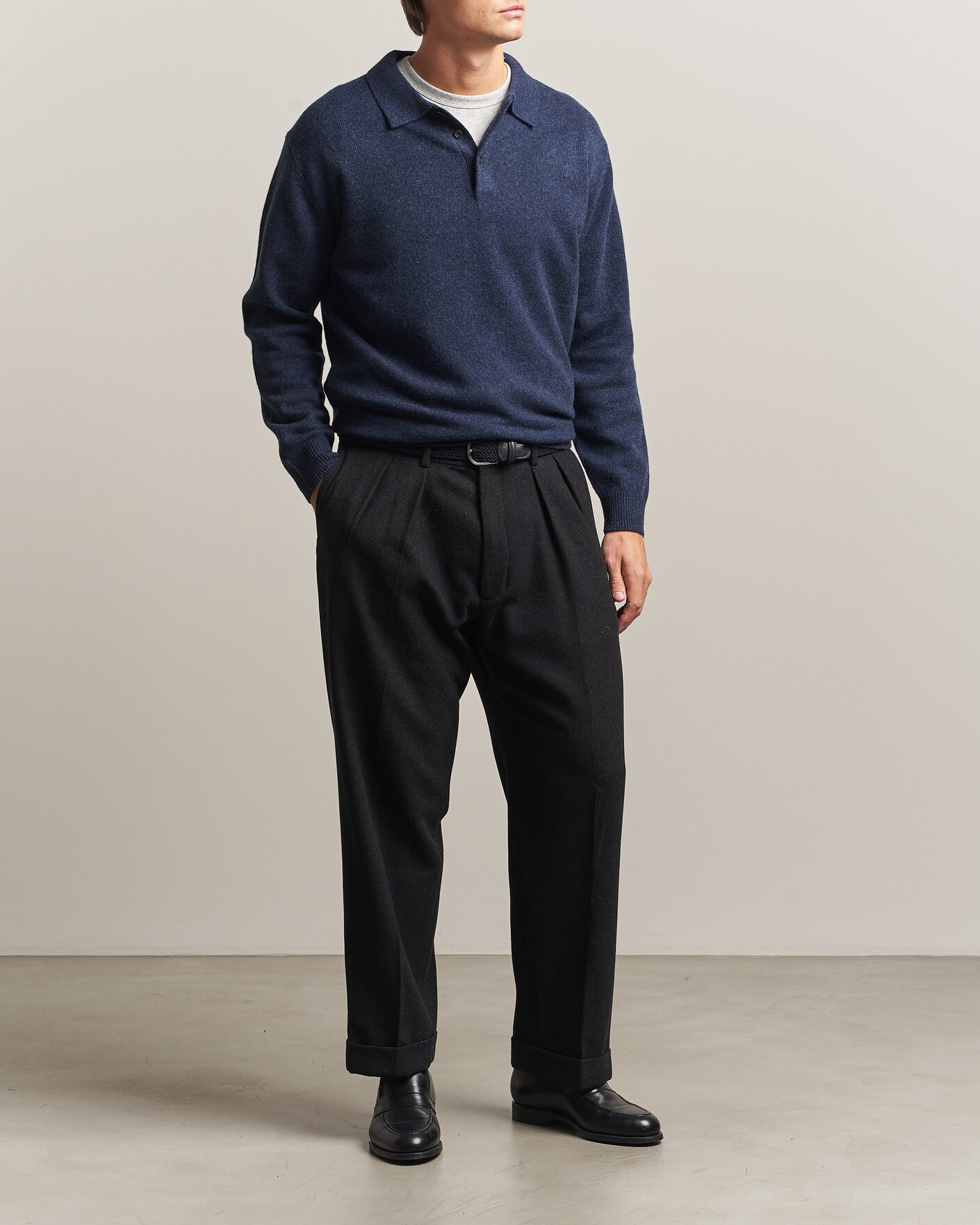 Men | Sweaters & Knitwear | BEAMS PLUS | Knitted Wool Polo Navy