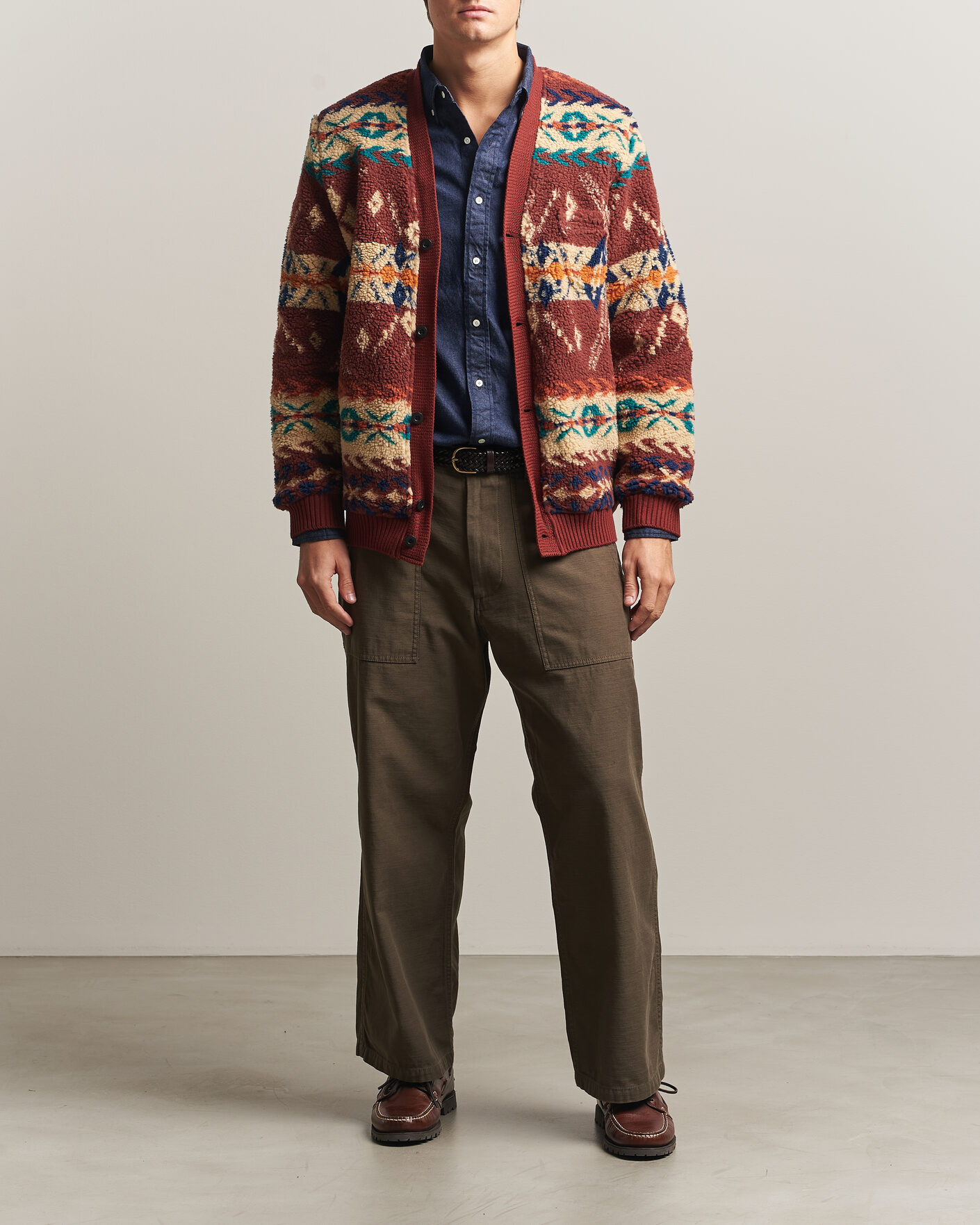 Men | Sweaters & Knitwear | BEAMS PLUS | Boa Jacquard Cardigan Brown