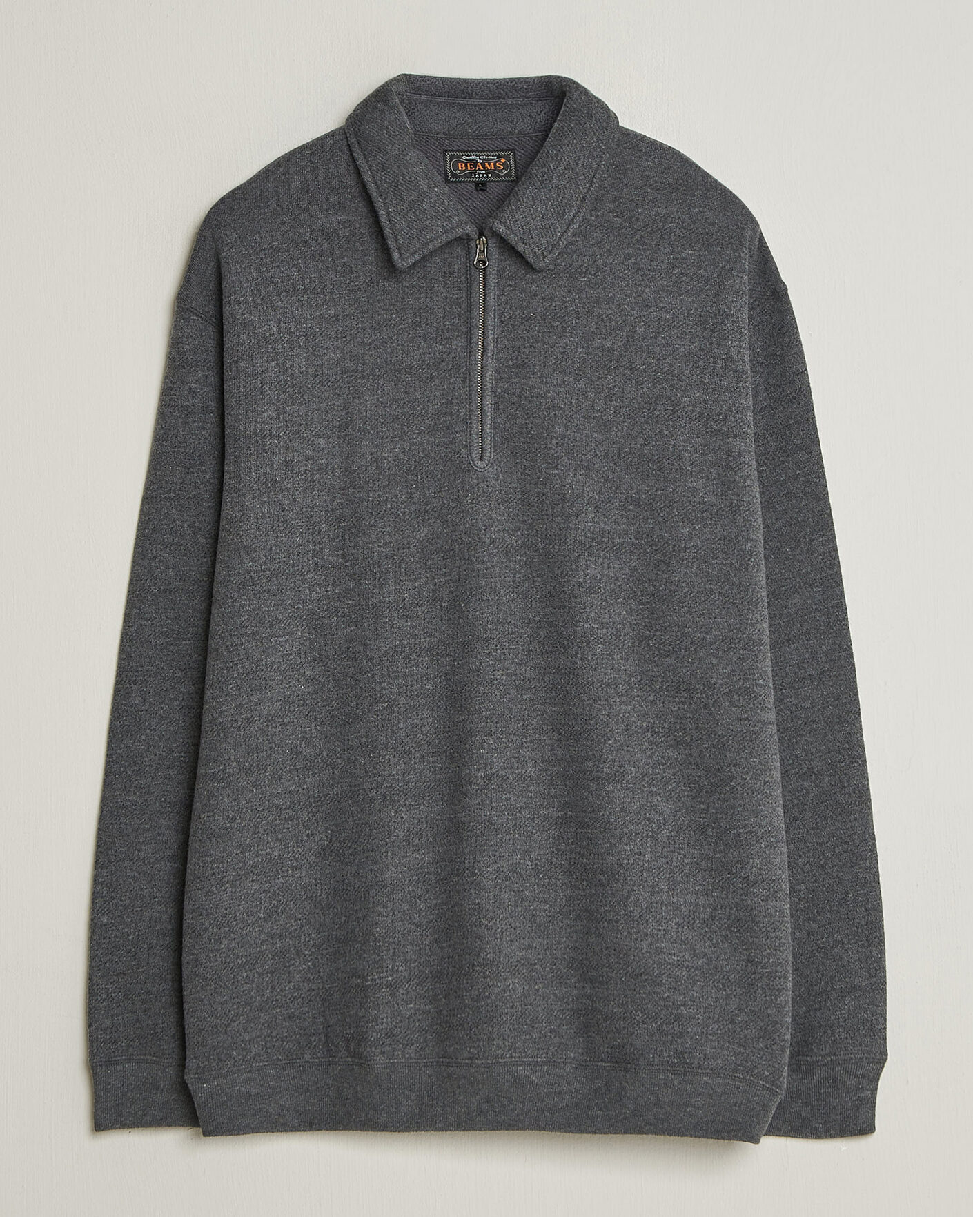 Men | Sweaters & Knitwear | BEAMS PLUS | Wool/Cotton Half Zip Charcoal