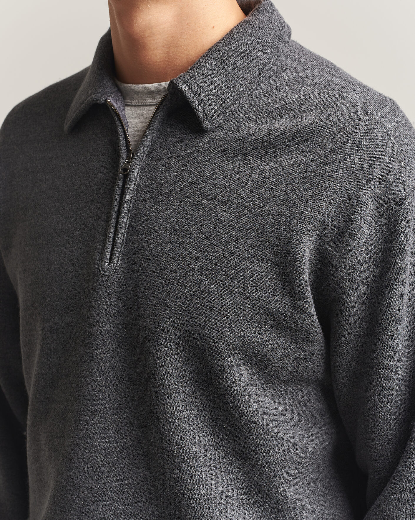 Men | Sweaters & Knitwear | BEAMS PLUS | Wool/Cotton Half Zip Charcoal
