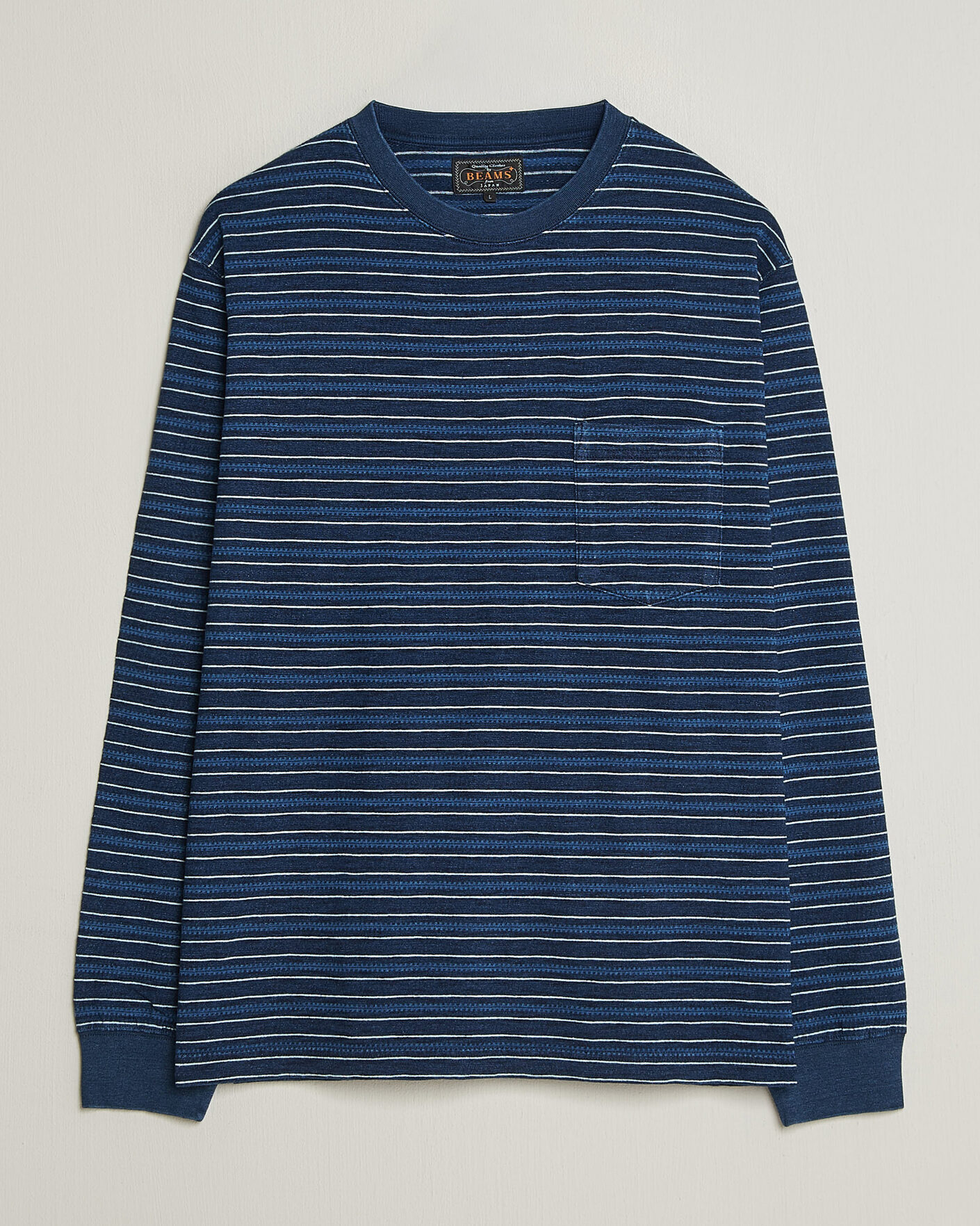 Men | T-Shirts | BEAMS PLUS | Indigo Stripe LS T-Shirt Navy