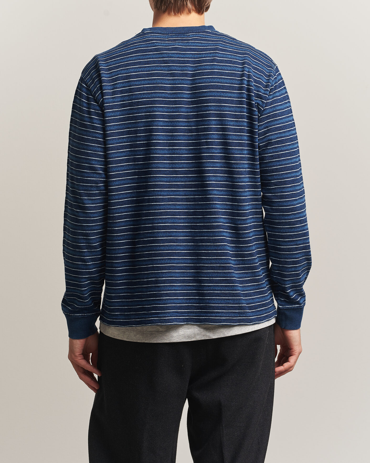 Men | T-Shirts | BEAMS PLUS | Indigo Stripe LS T-Shirt Navy