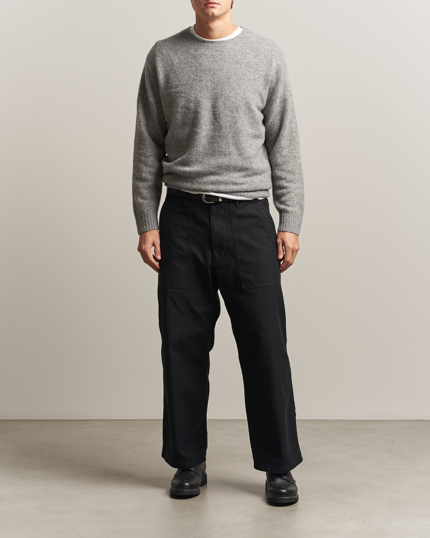 Men | Sweaters & Knitwear | BEAMS PLUS | Cashmere/Silk Crew Neck Grey Melange