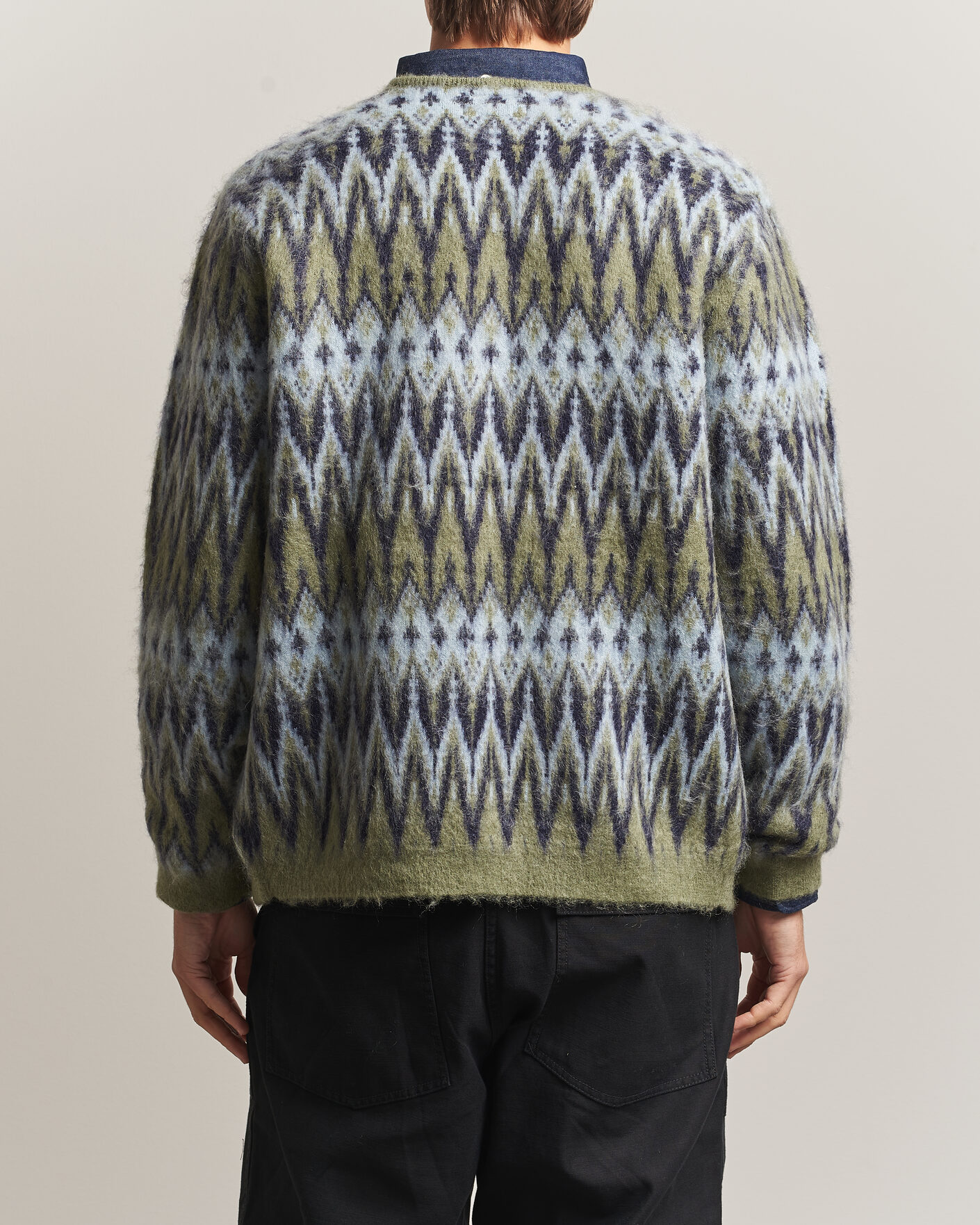 Men | Sweaters & Knitwear | BEAMS PLUS | Chevron Jacquard Cardigan Green/Grey