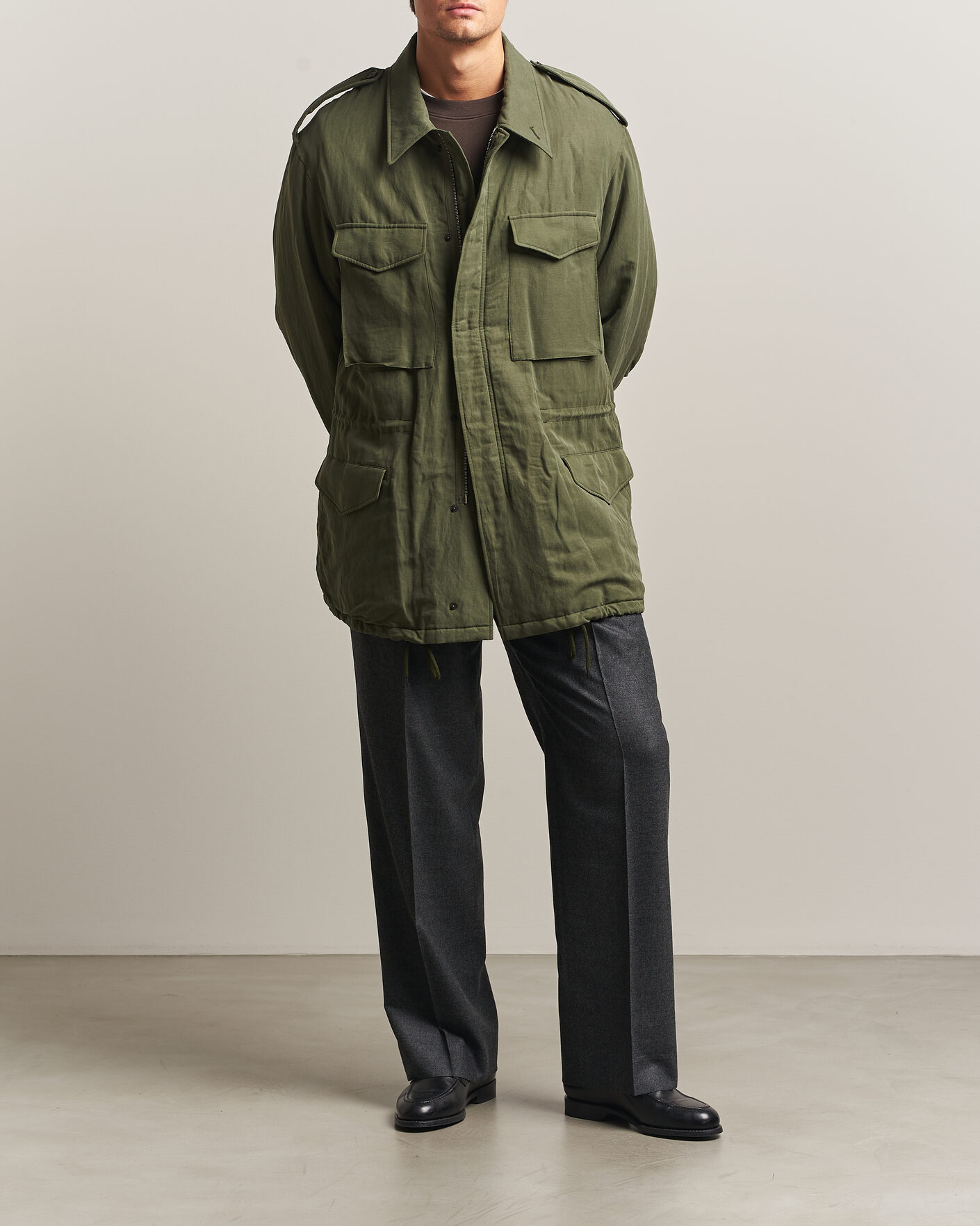 Men | Coats & Jackets | Auralee | Brushed Padded Military Jacket Olive