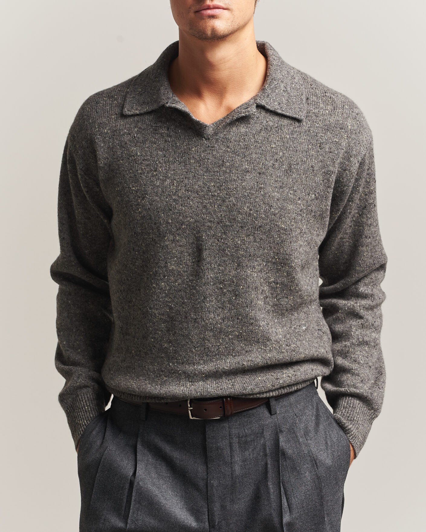 Men | Sweaters & Knitwear | Auralee | Cashmere Nep Knit Polo Mix Gray