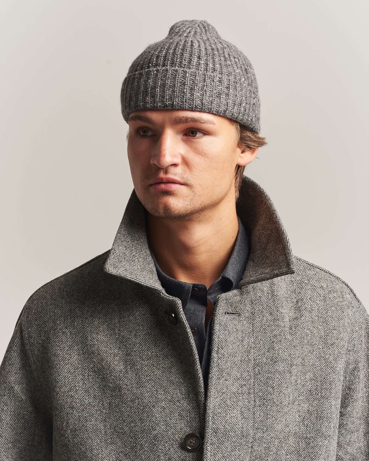 Men | Beanies | Auralee | Cashmere Nep Knit Cap Mix Gray