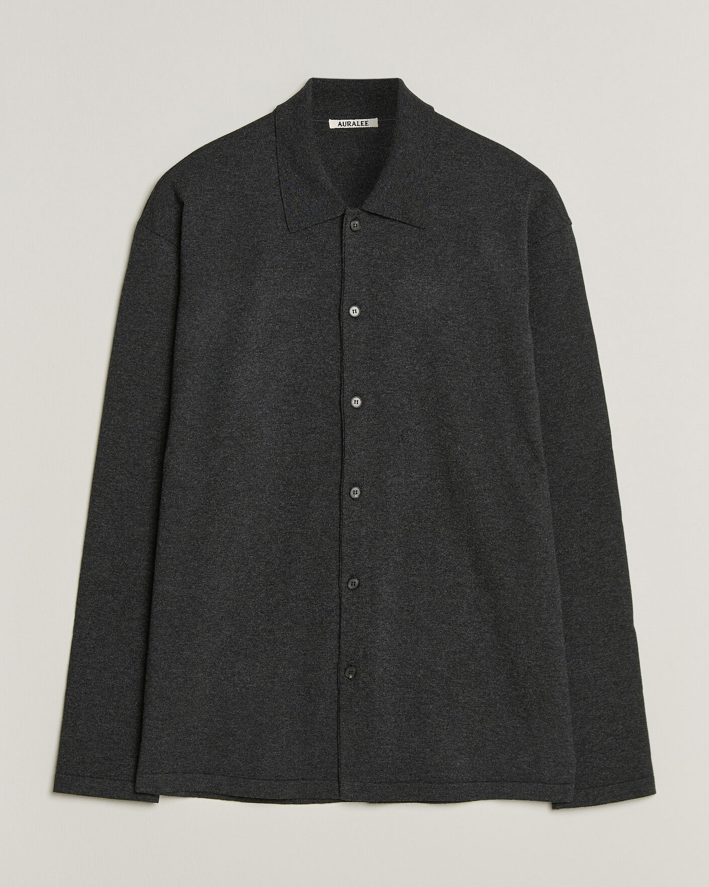 Men | Sweaters & Knitwear | Auralee | High Twist Wool Knit Shirt Cardigan Charcoal