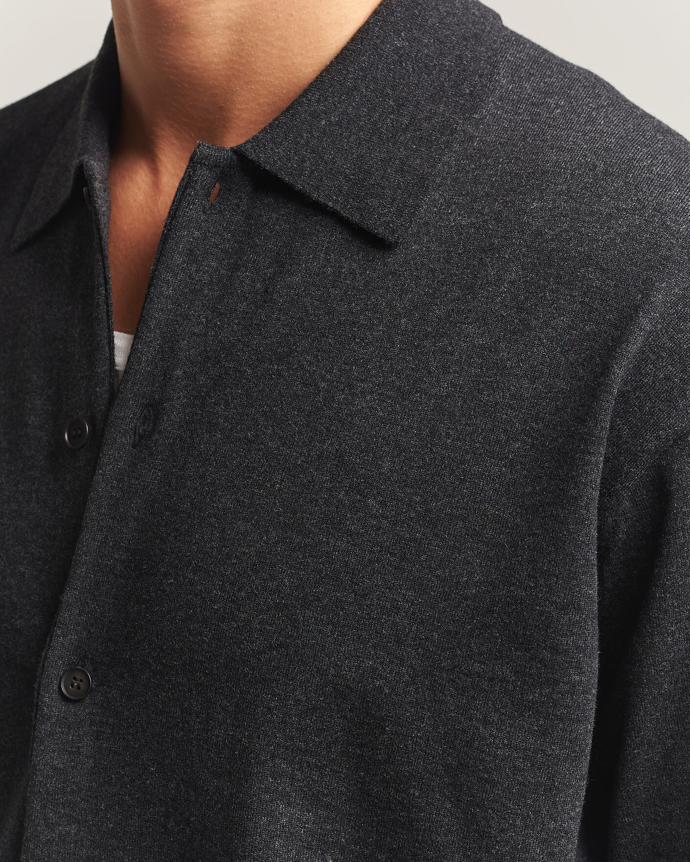 Men | Sweaters & Knitwear | Auralee | High Twist Wool Knit Shirt Cardigan Charcoal