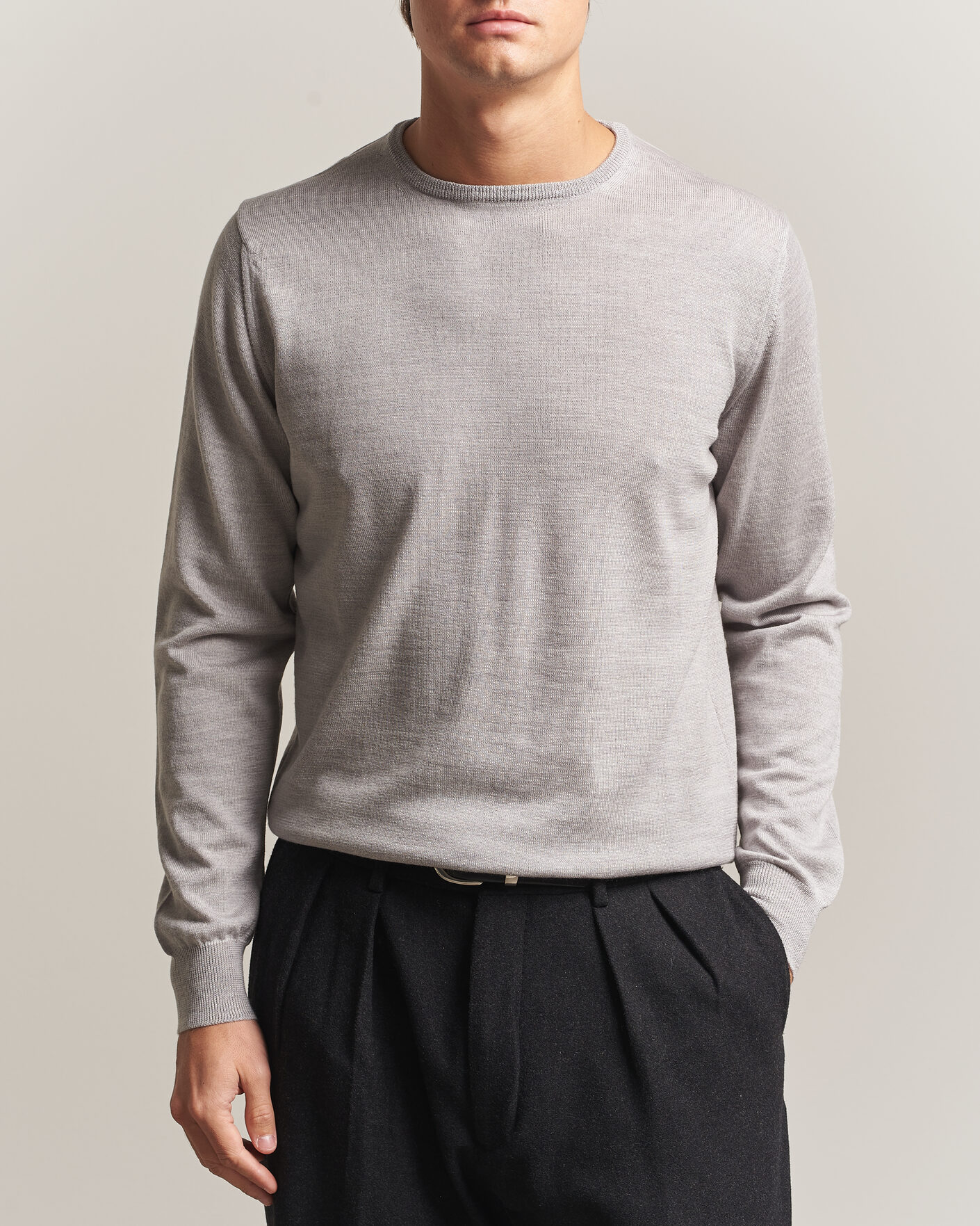 Men | Sweaters & Knitwear | Morgano | Extra Fine Merino Wool Crewneck Light Grey