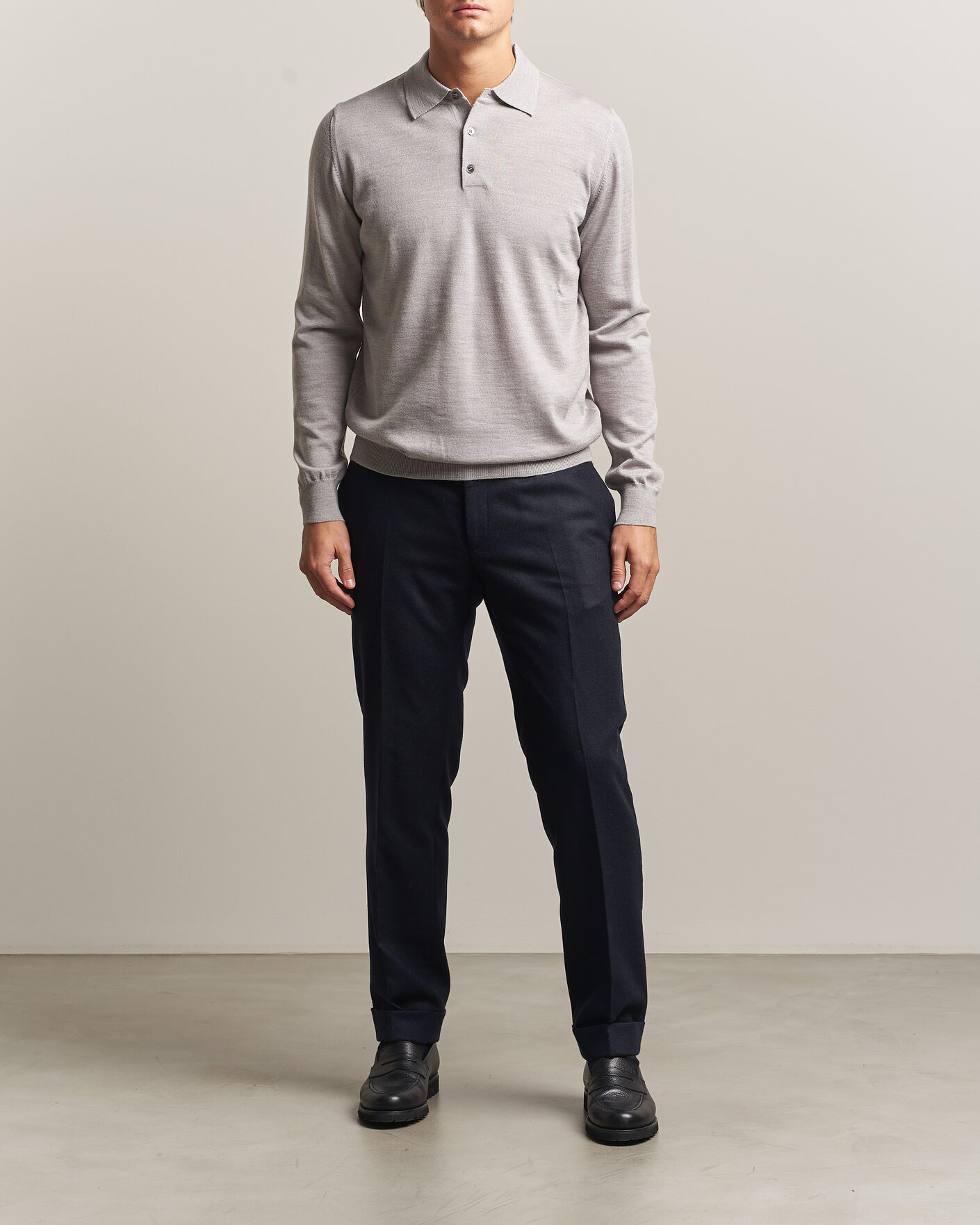 Men | Sweaters & Knitwear | Morgano | Extra Fine Merino Wool Polo Light Grey