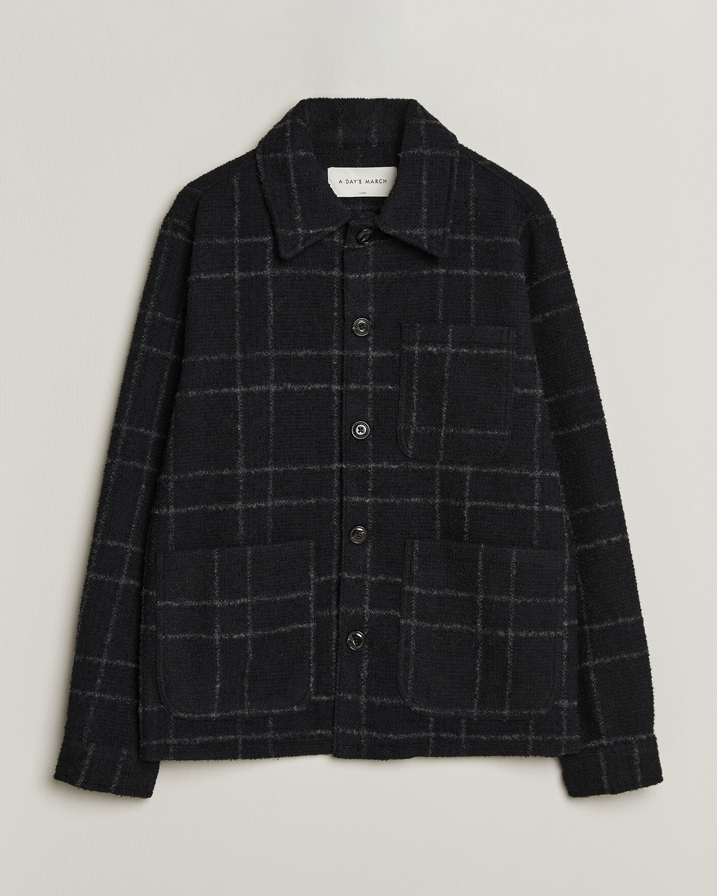Men | Shirts | A Day's March | Algot Wool Checked Overshirt Navy
