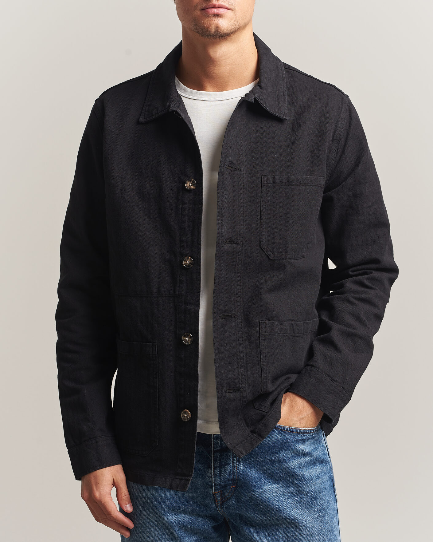 Men | Shirts | A Day's March | Original Herringbone Overshirt Black