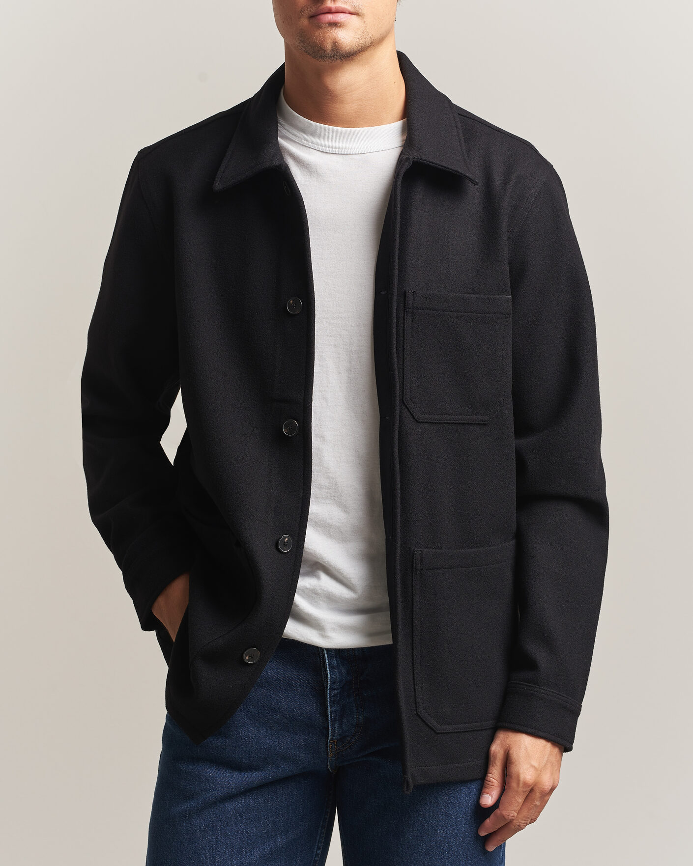 Men | Shirts | A Day's March | Original Wool Overshirt Black