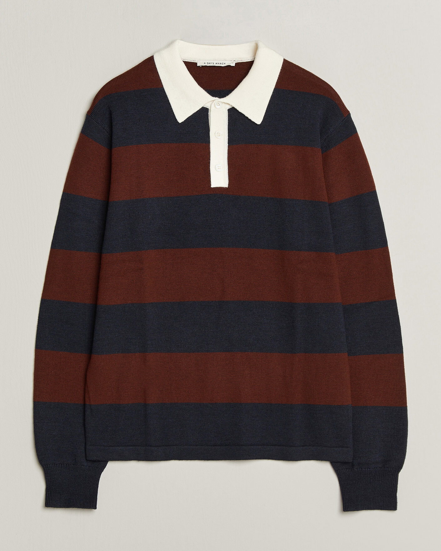 Men | Sweaters & Knitwear | A Day's March | Kenny Striped Merino Rugby Sweater Rust/Navy